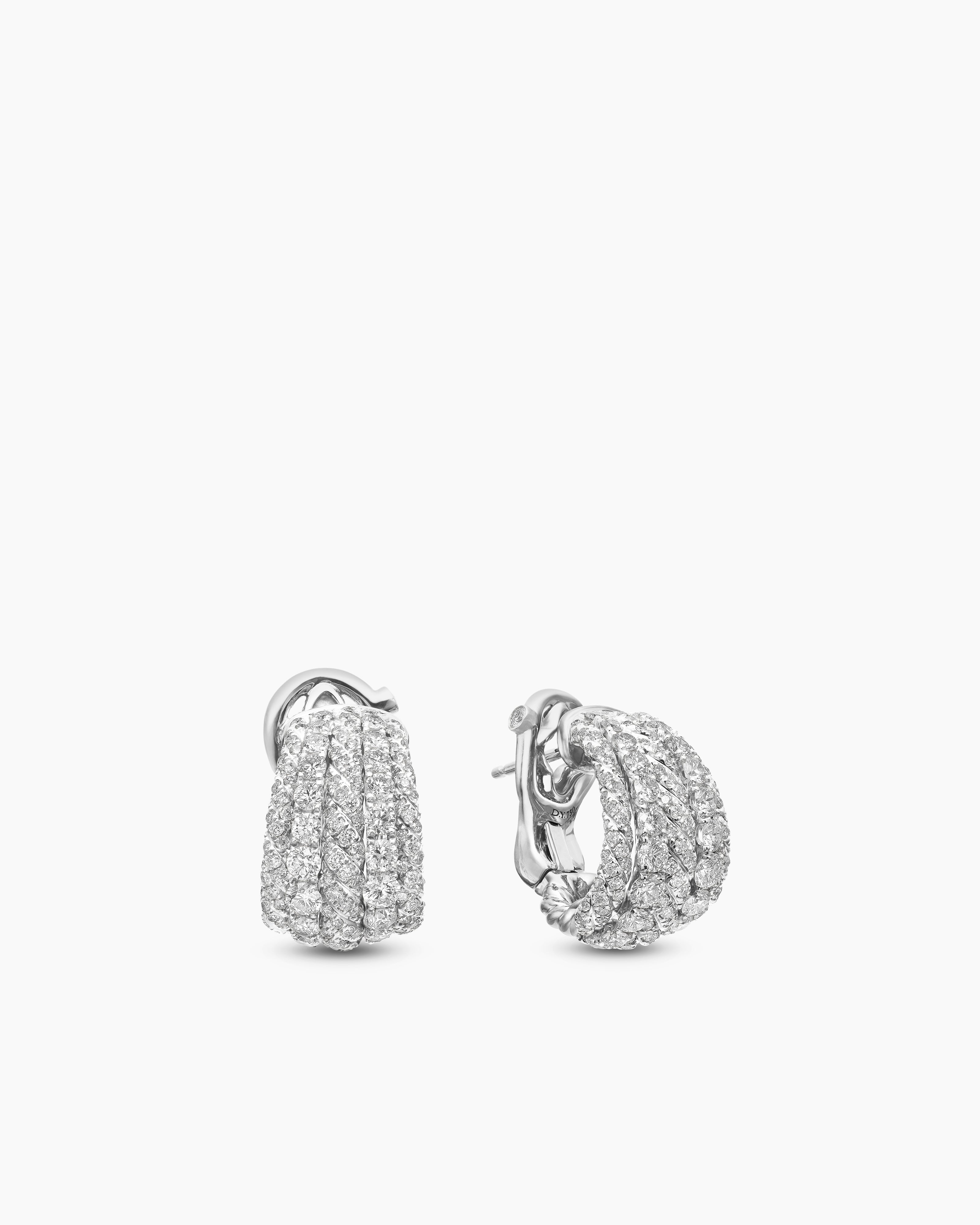 Womens Floating Diamonds Shrimp Earrings in White Gold