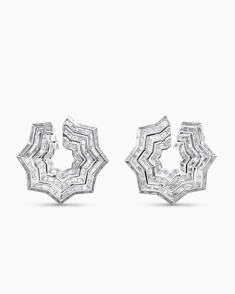 Womens Stax Zig Zag Baguette Earrings in White Gold with Diamonds