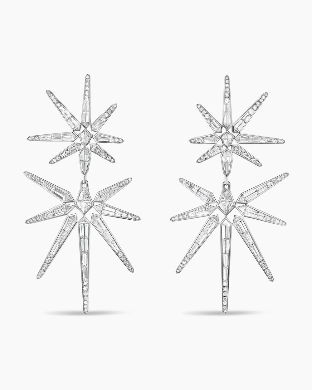 Womens Liberty Baguette Drop Earrings in White Gold with Diamonds