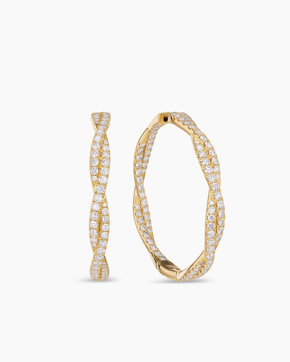 Womens Floating Diamonds Hoop Earrings in Yellow Gold