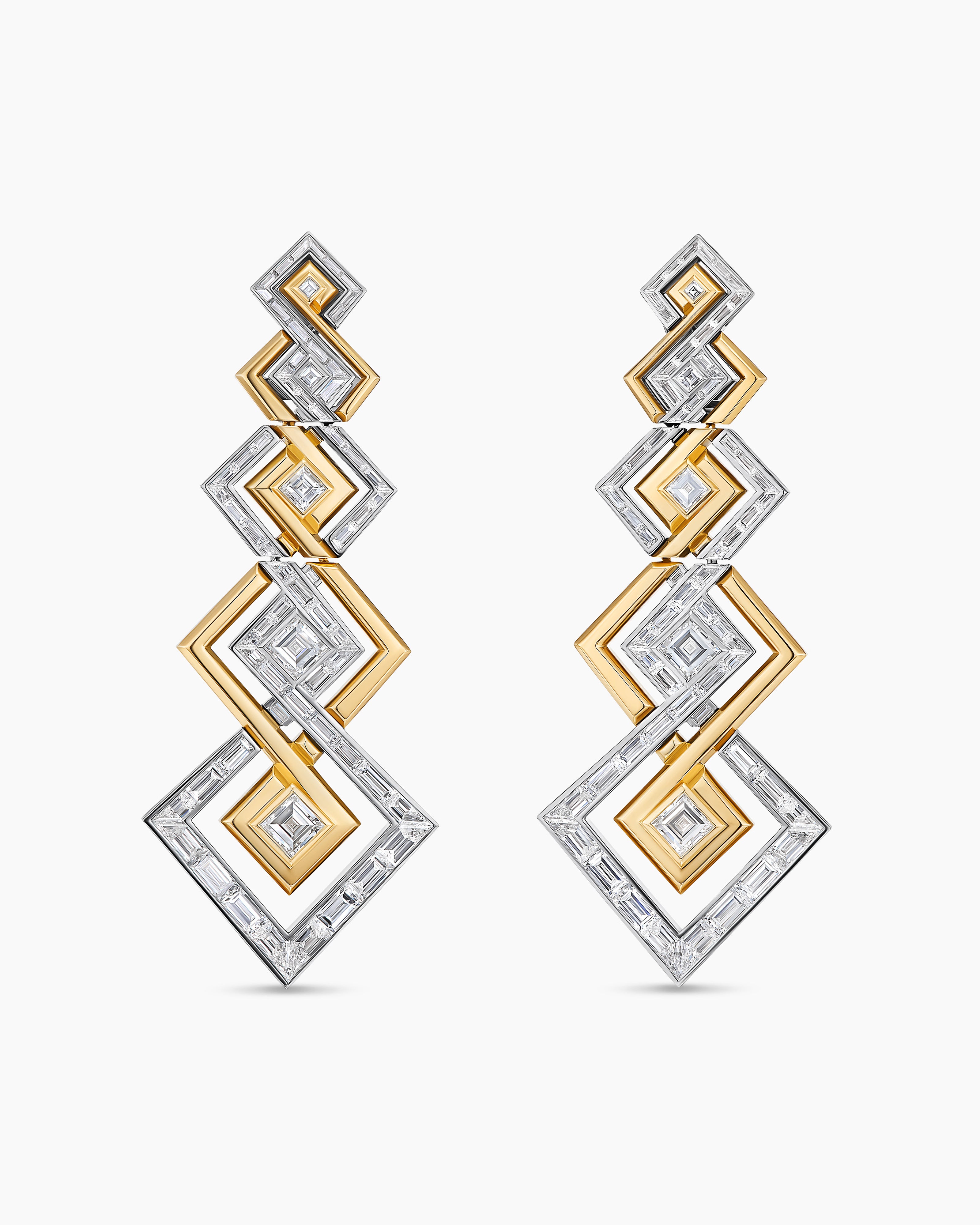 Womens Stax Zig Zag Earrings in Gold with Diamonds
