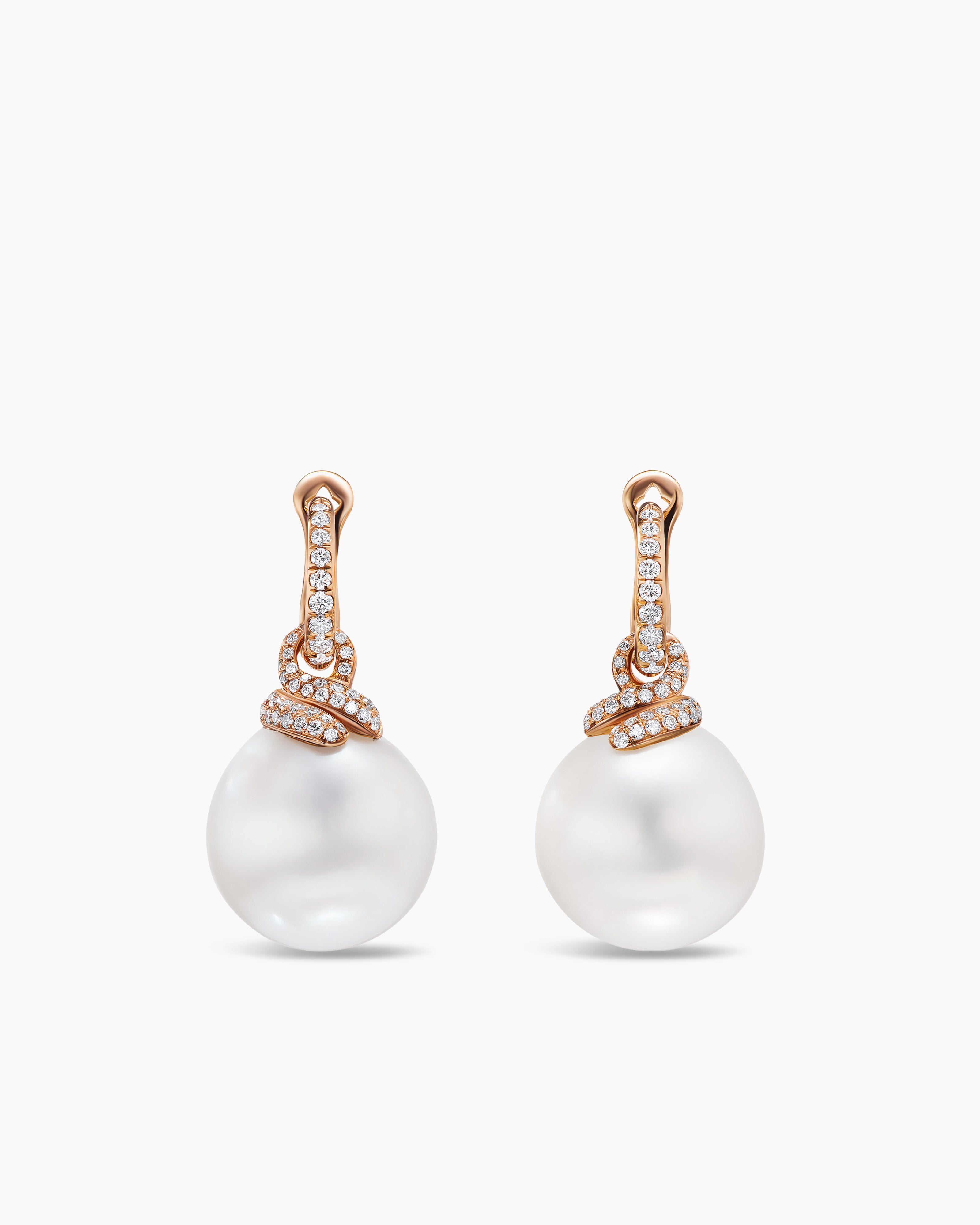 Womens DY Lumina Pearl Drop Earrings in Rose Gold with Diamonds