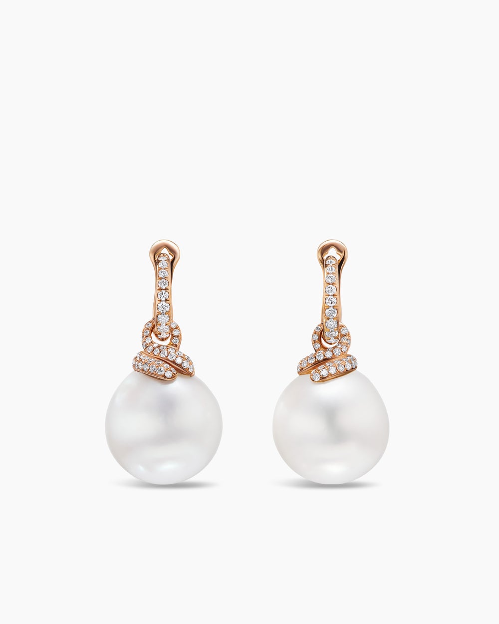 Womens DY Lumina Pearl Drop Earrings in Rose Gold with Diamonds