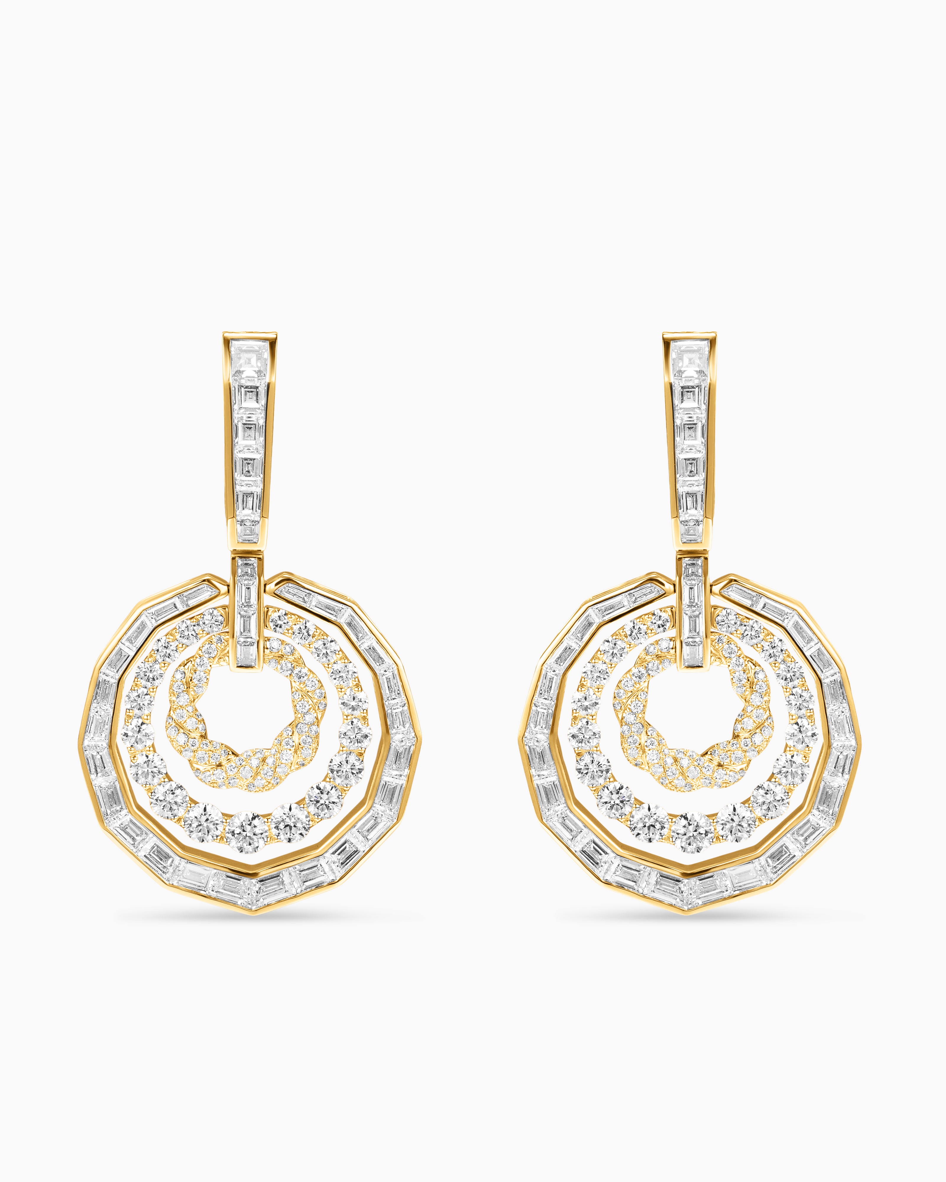 Womens Stax Drop Earrings in Yellow Gold with Diamonds