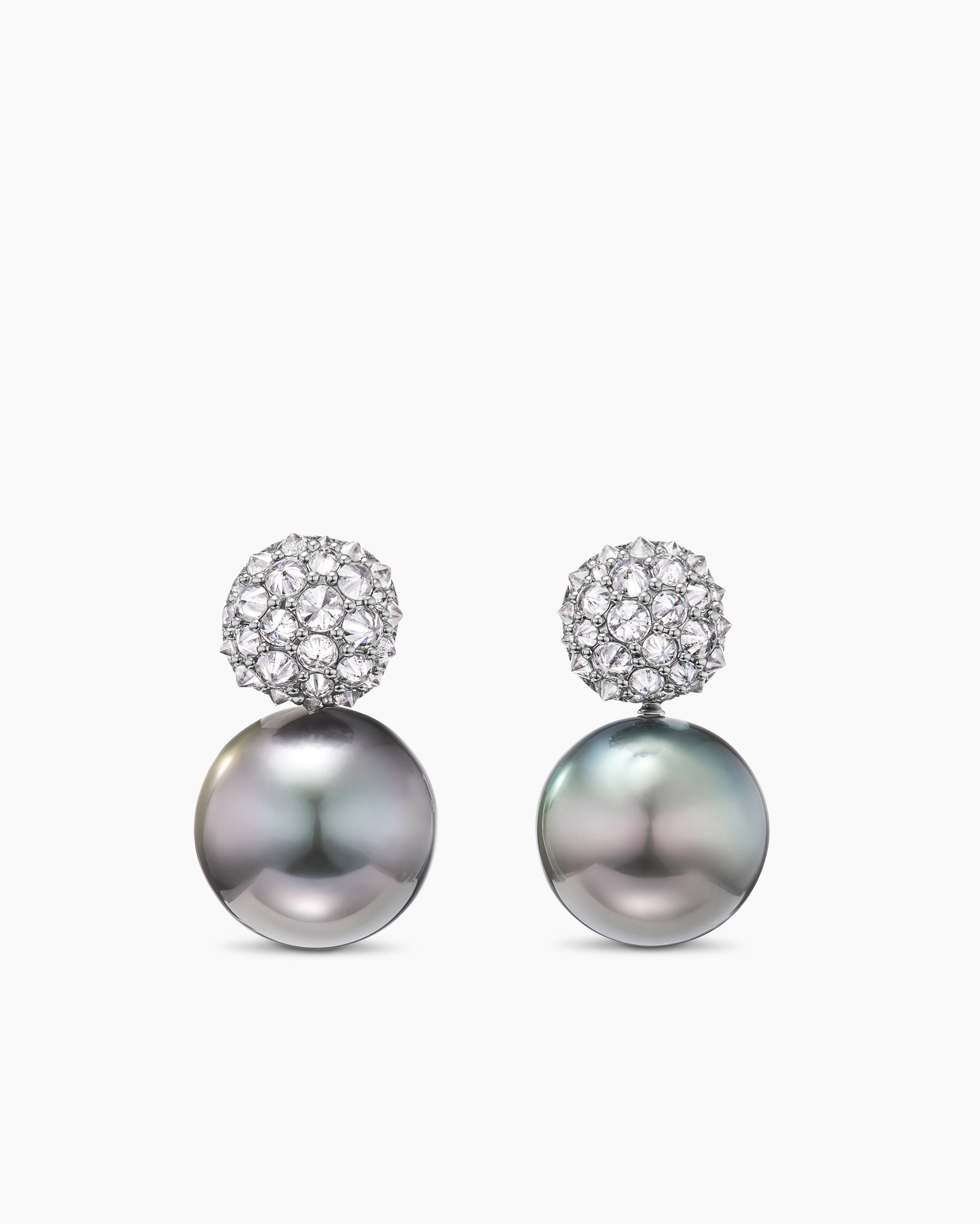 Boucles d&rsquo;oreilles Reverse Set Perle grise de Tahiti DY Lumina en or blanc avec diamants femme 
