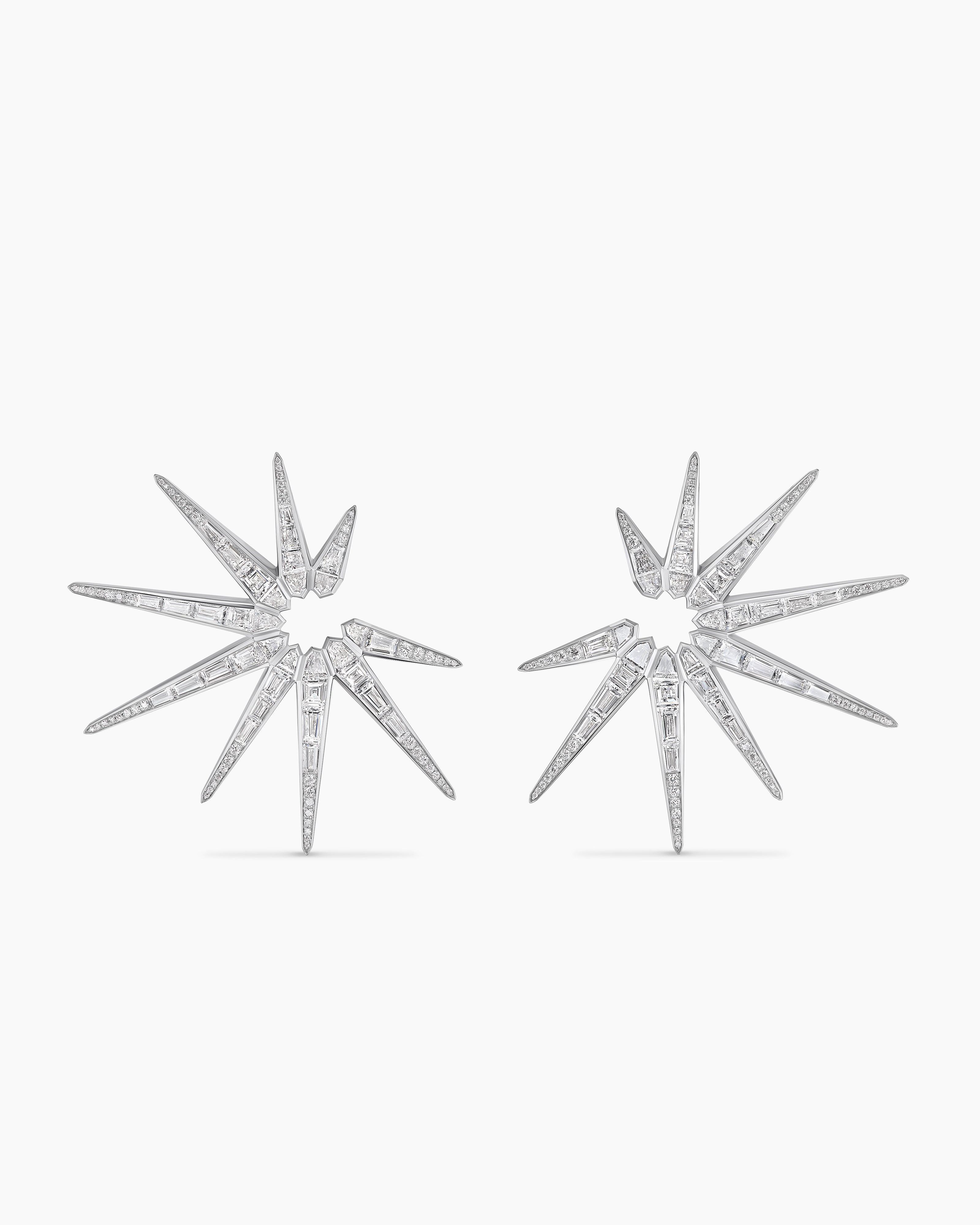 Womens Liberty Bright Cut Hoop Earrings in White Gold with Diamonds