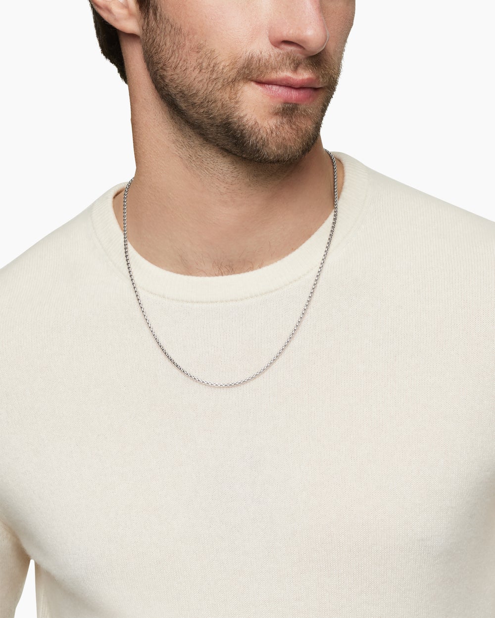 Mens Box Chain Necklace in 18K White Gold, 2.7mm
