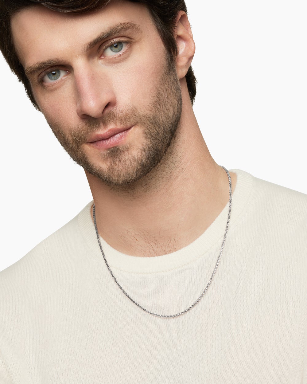 Mens Box Chain Necklace in 18K White Gold, 2.7mm
