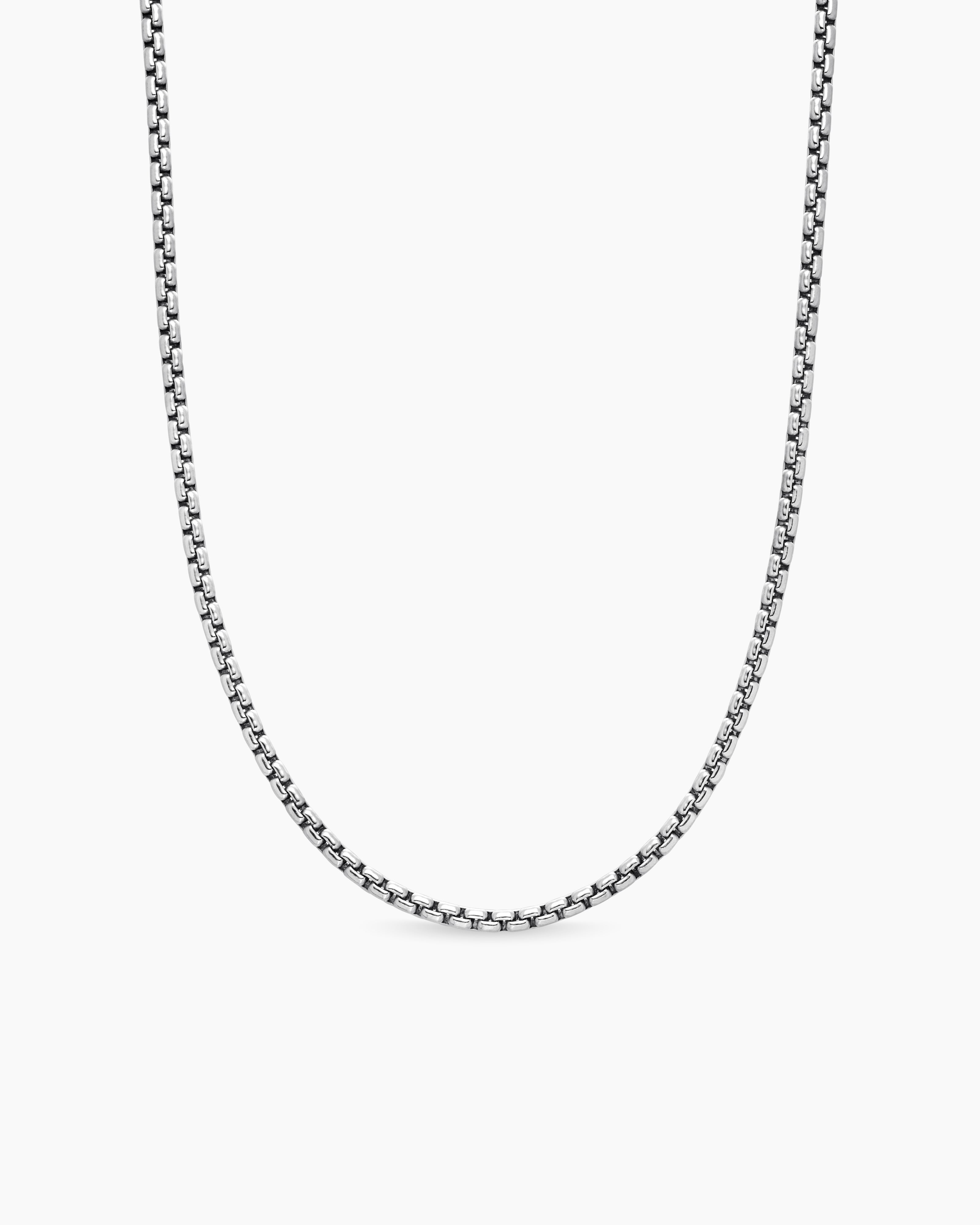 Mens Box Chain Necklace in 18K White Gold, 2.7mm