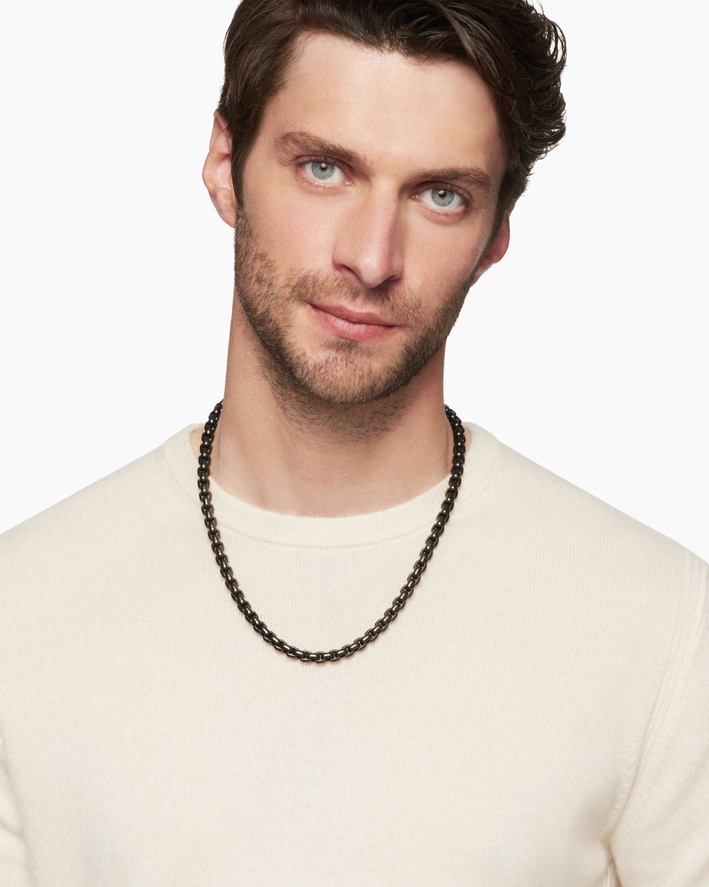 Mens Box Chain Necklace in Stainless Steel and Sterling Silver, 7.3mm