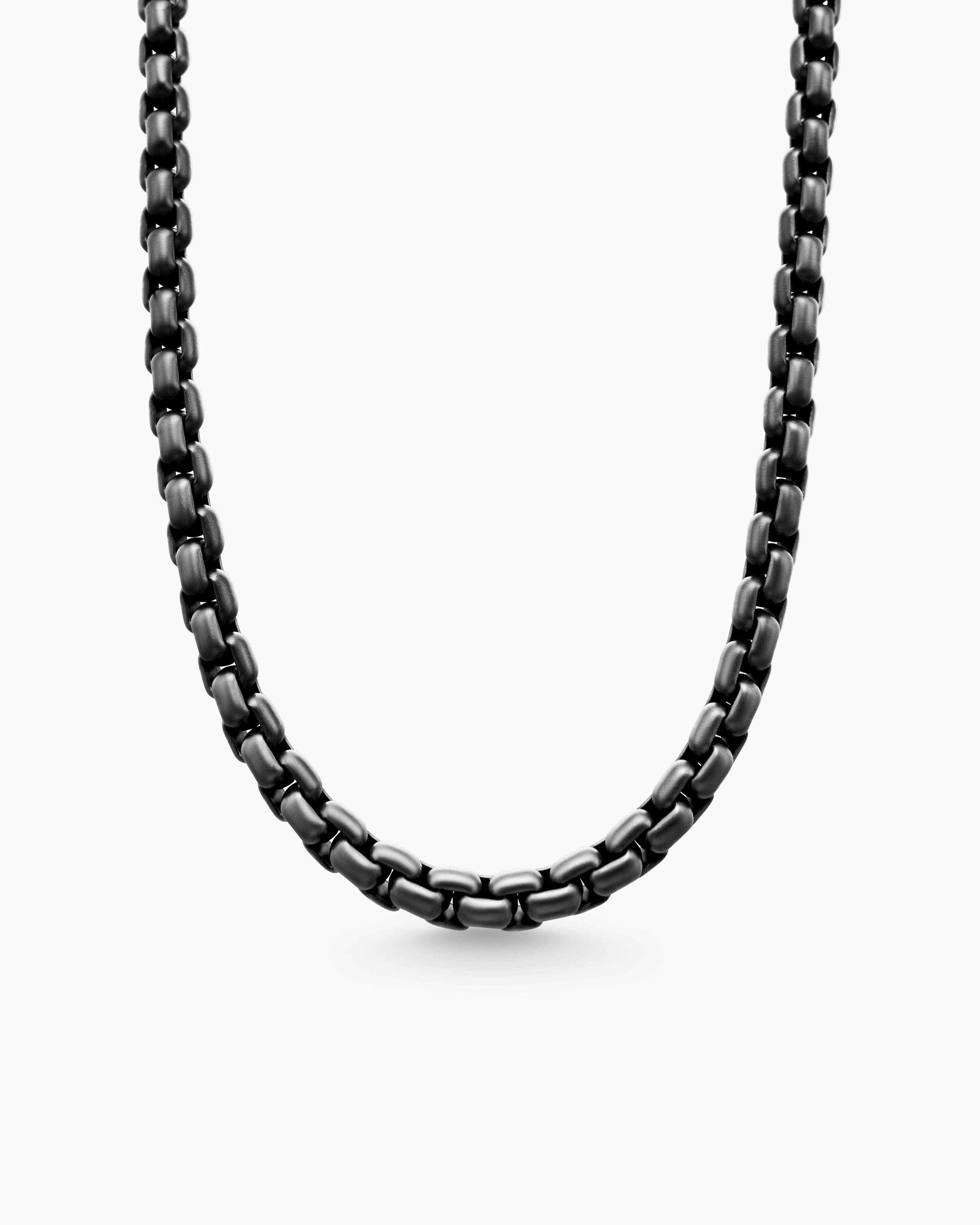 Mens Box Chain Necklace in Stainless Steel and Sterling Silver, 7.3mm