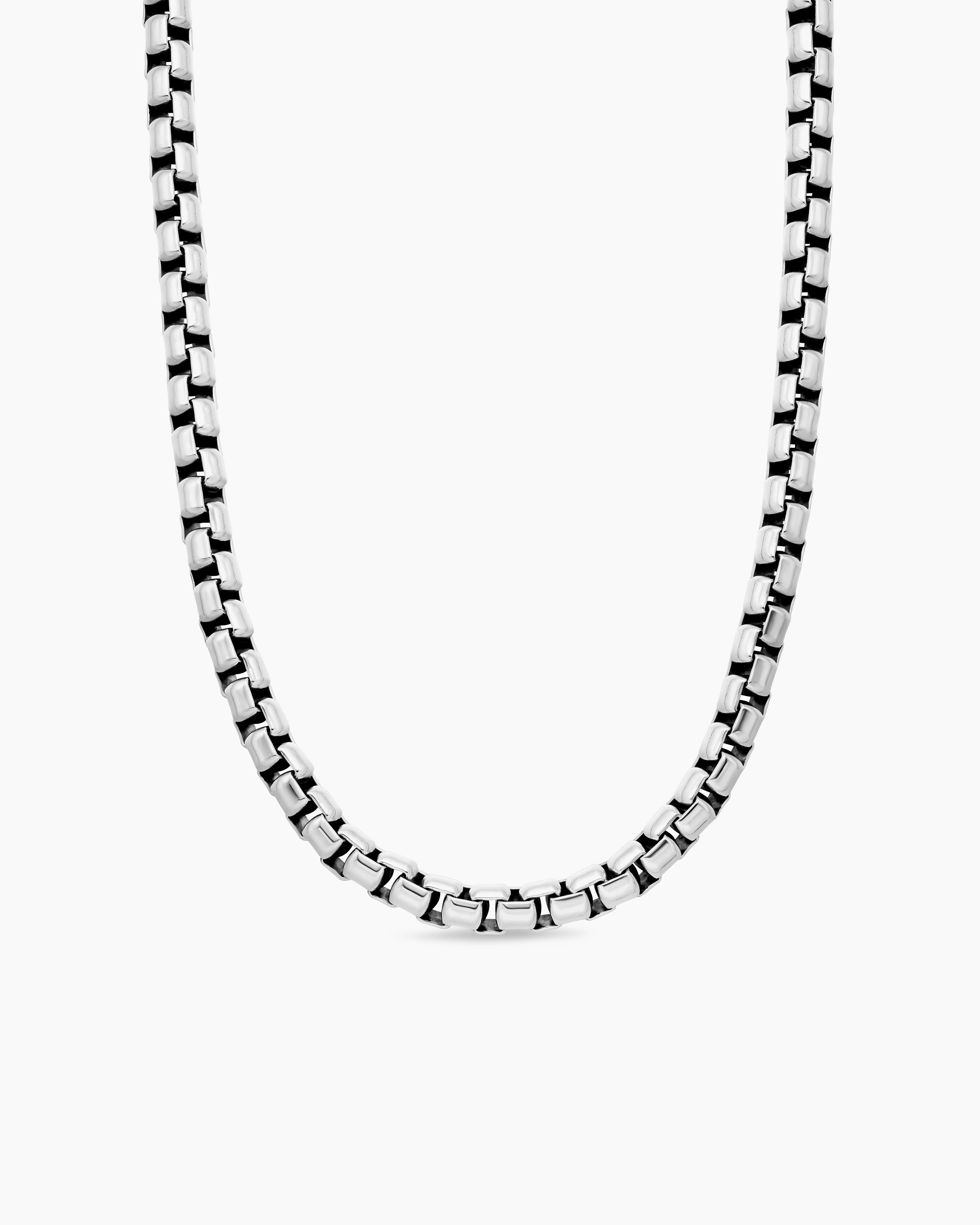 Mens Box Chain Necklace in Sterling Silver, 7.3mm