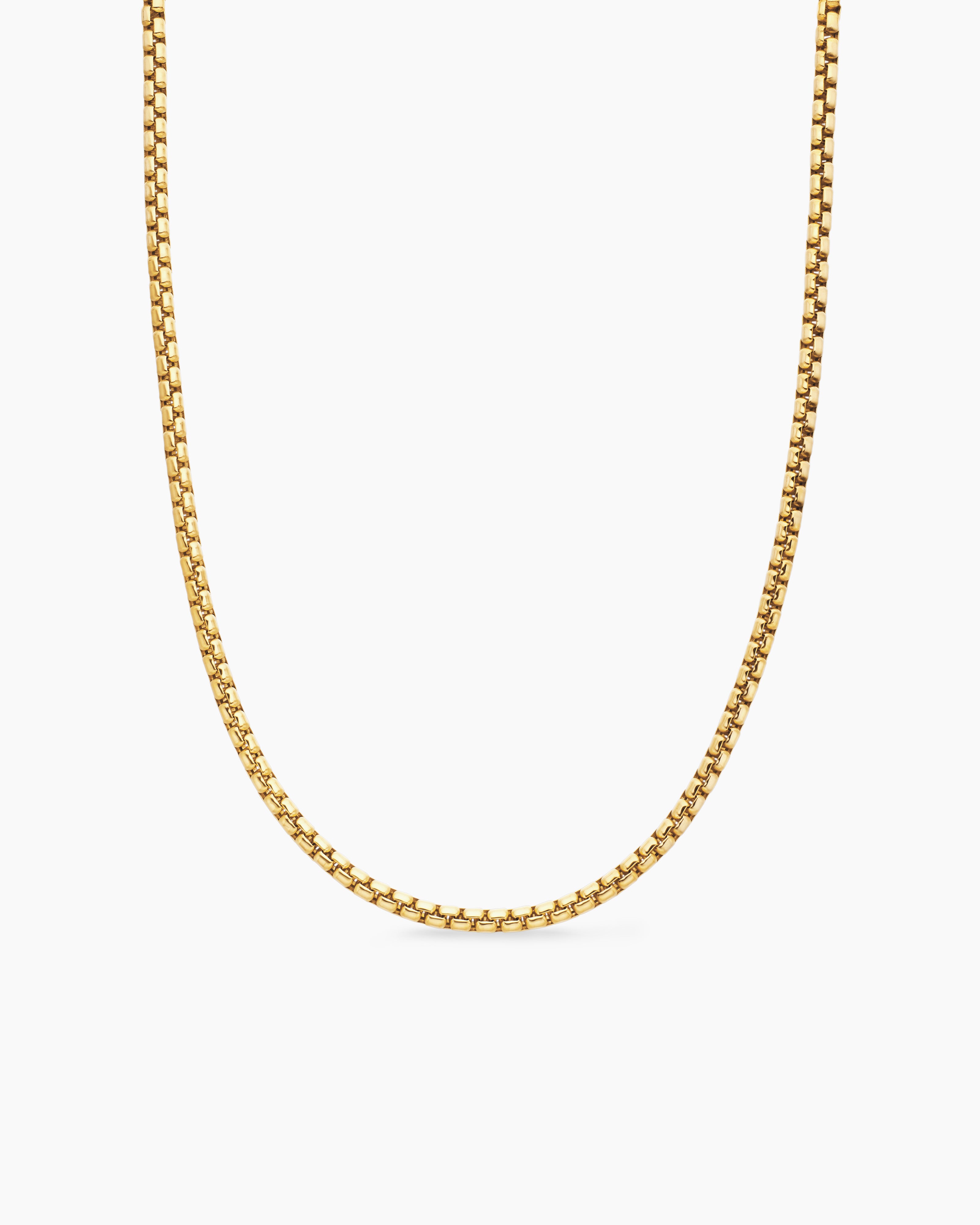 Mens Box Chain Necklace in 18K Yellow Gold, 3.4mm