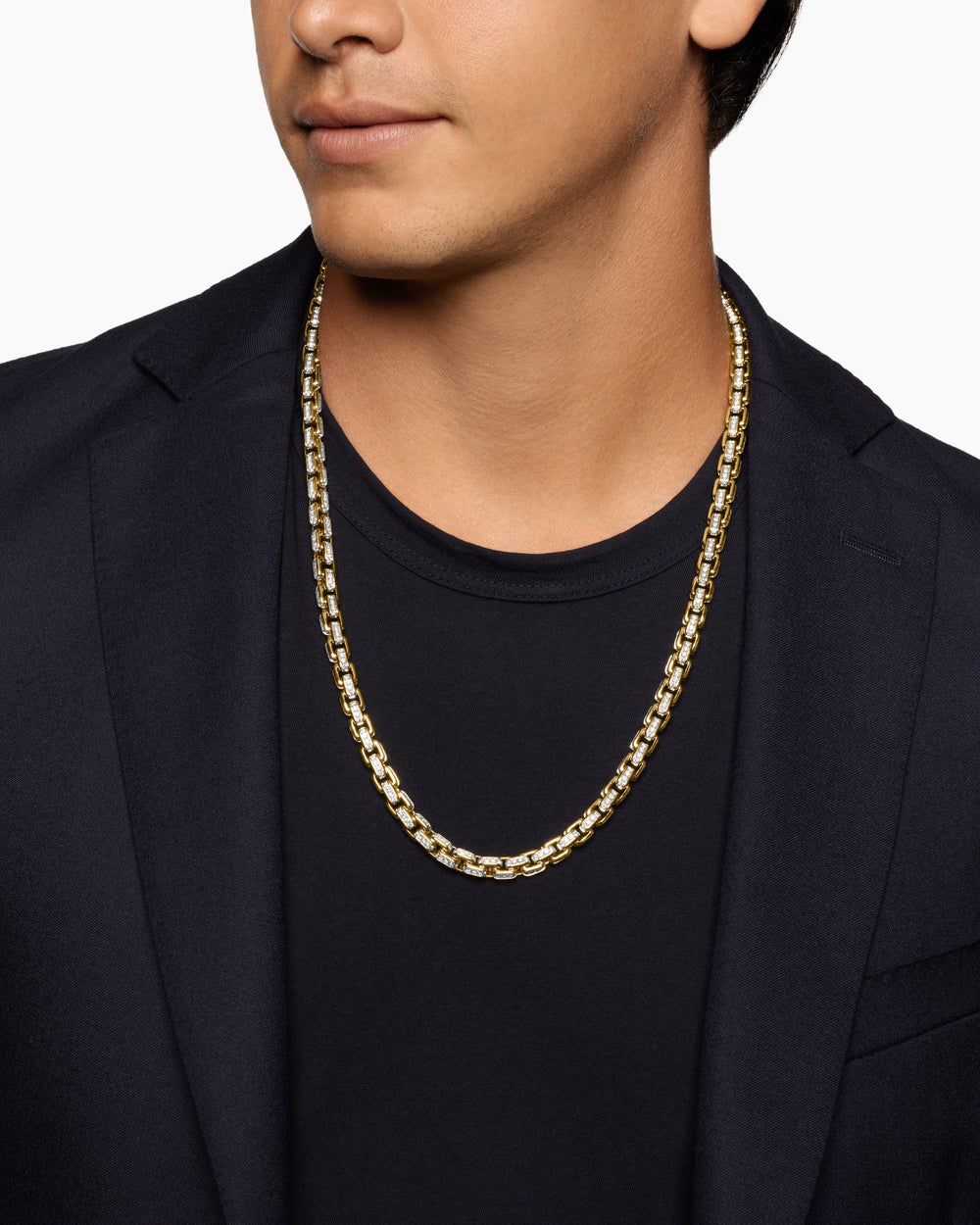 Mens Box Chain Necklace in 18K Yellow Gold, 7.5mm