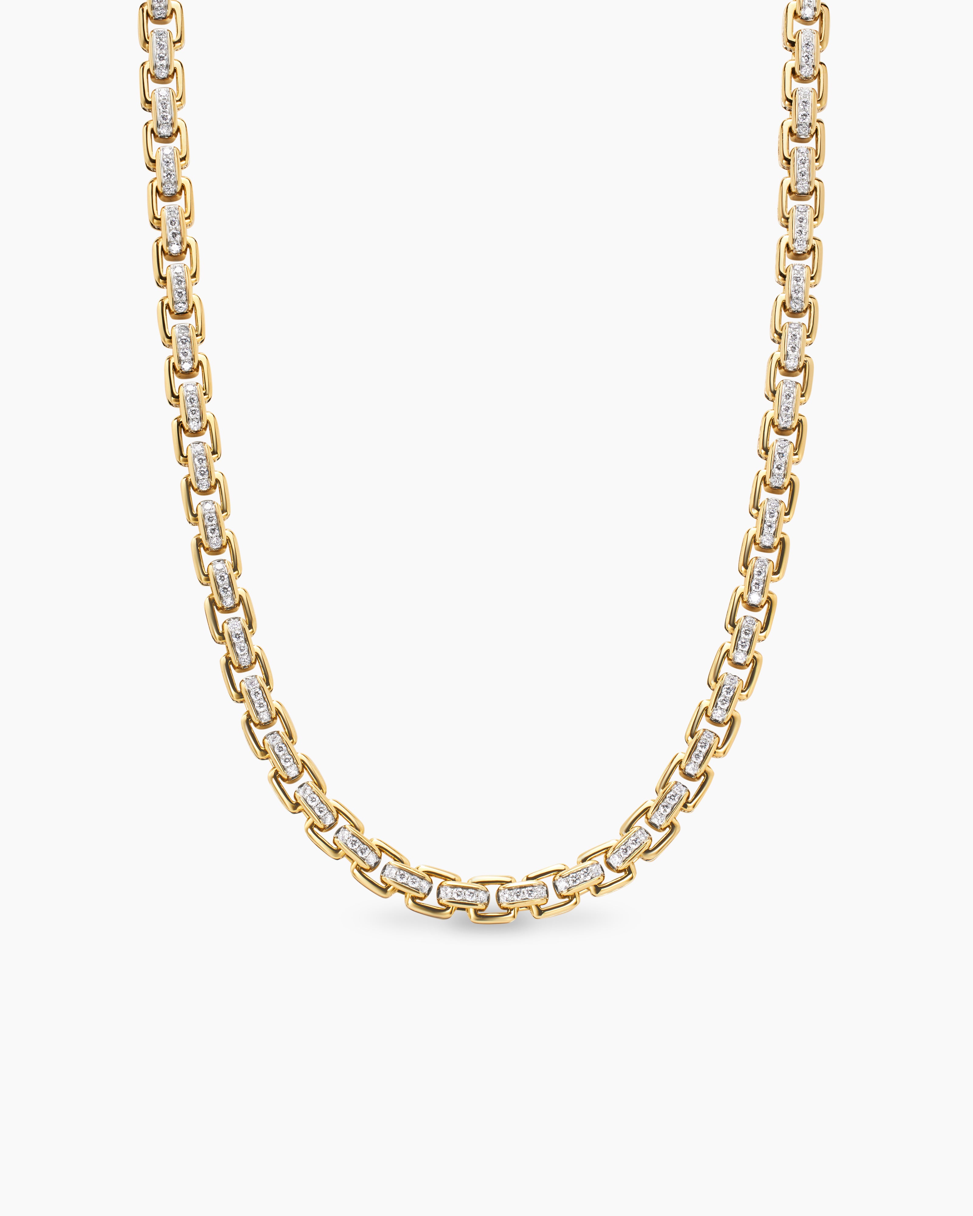 Mens Box Chain Necklace in 18K Yellow Gold, 7.5mm