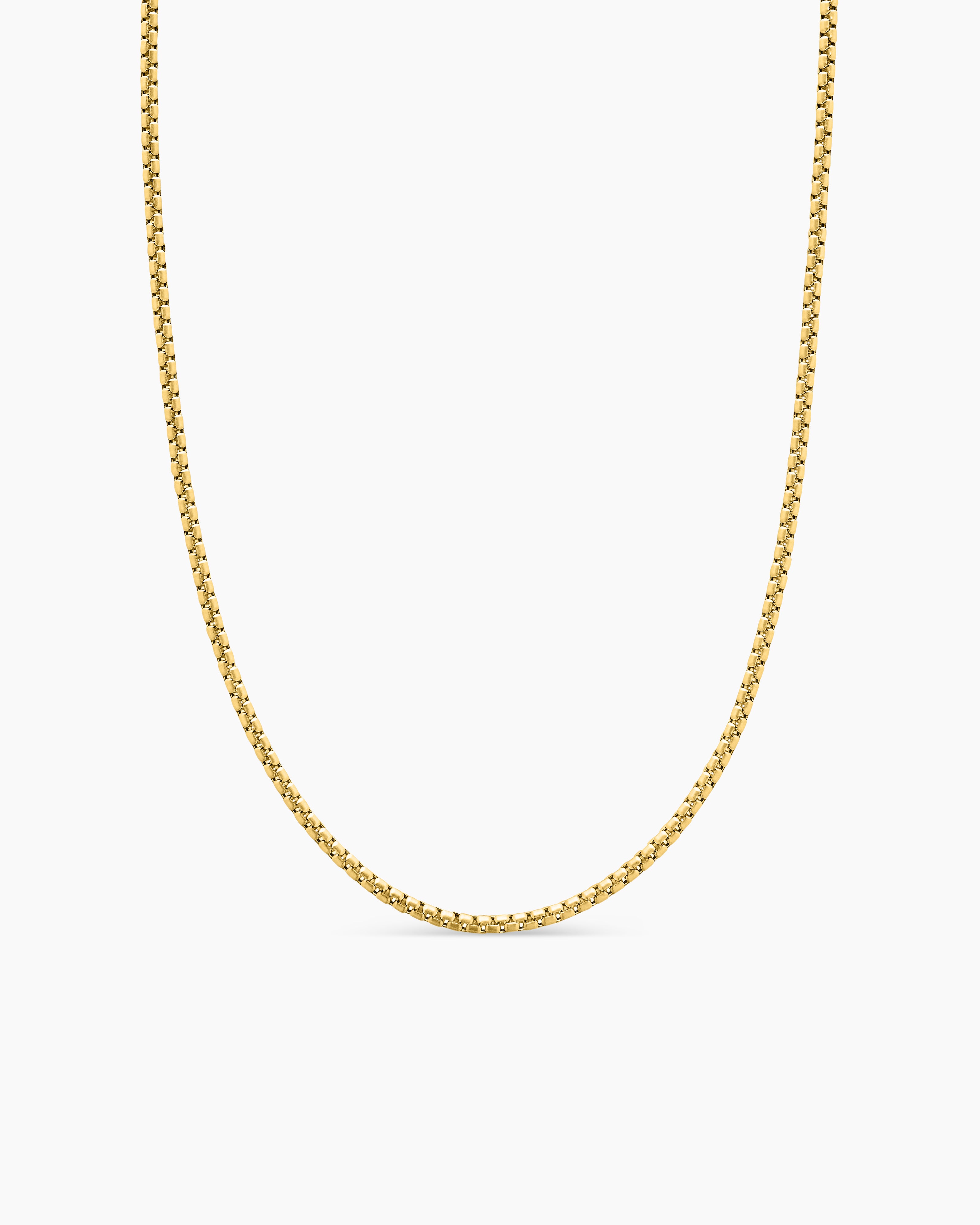 Mens Box Chain Necklace in Brushed 18K Yellow Gold, 2.7mm