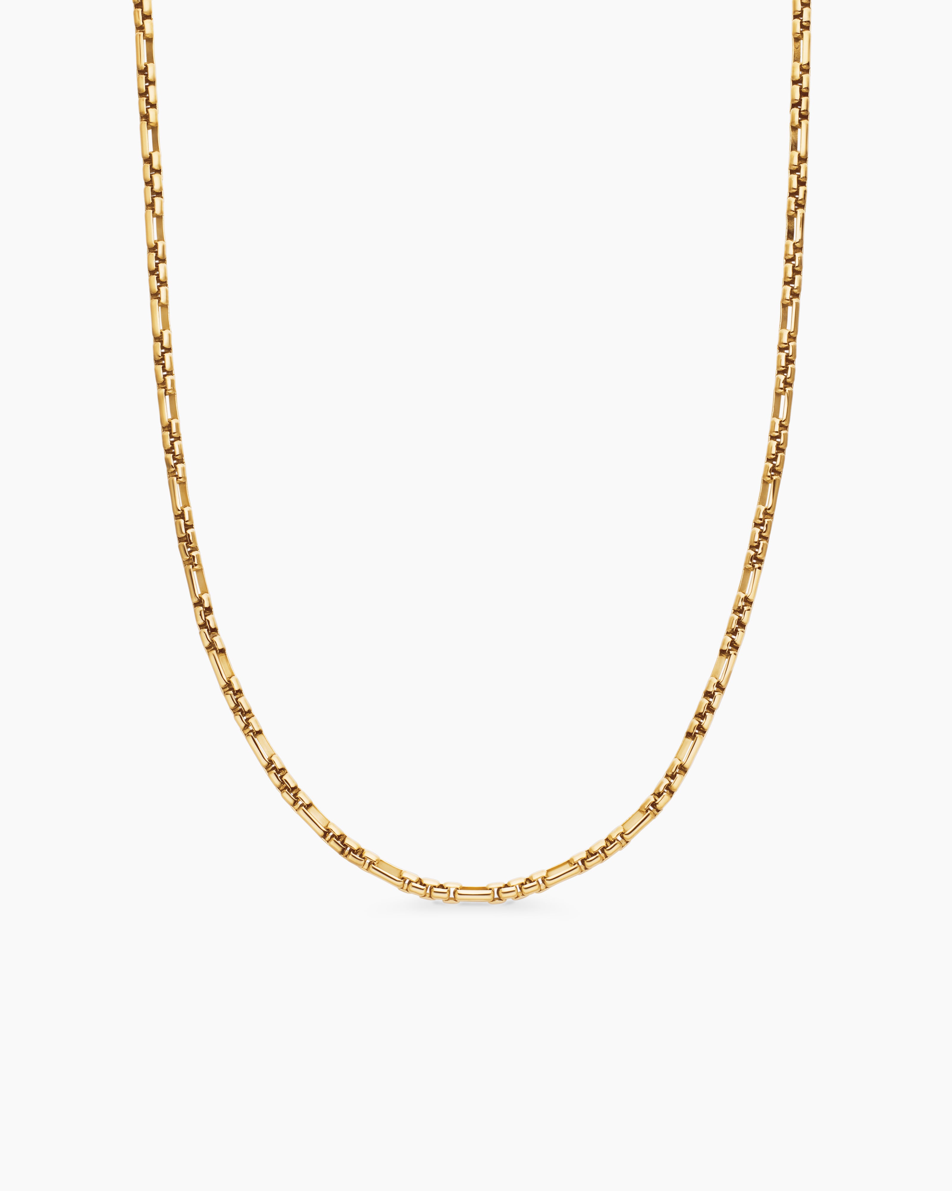 Mens Open Station Box Chain Necklace in 18K Yellow Gold, 3mm