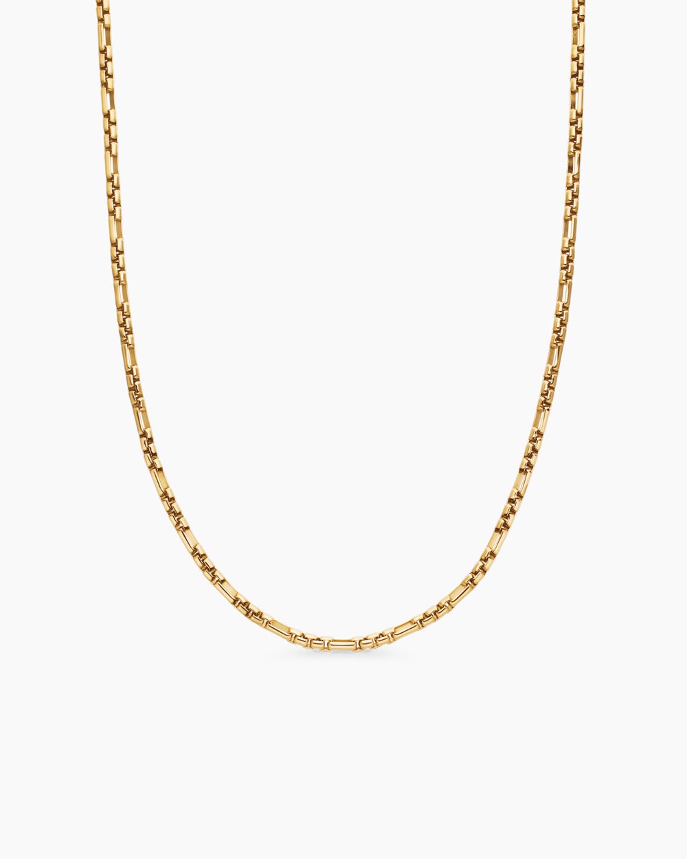 Mens Open Station Box Chain Necklace in 18K Yellow Gold, 3mm