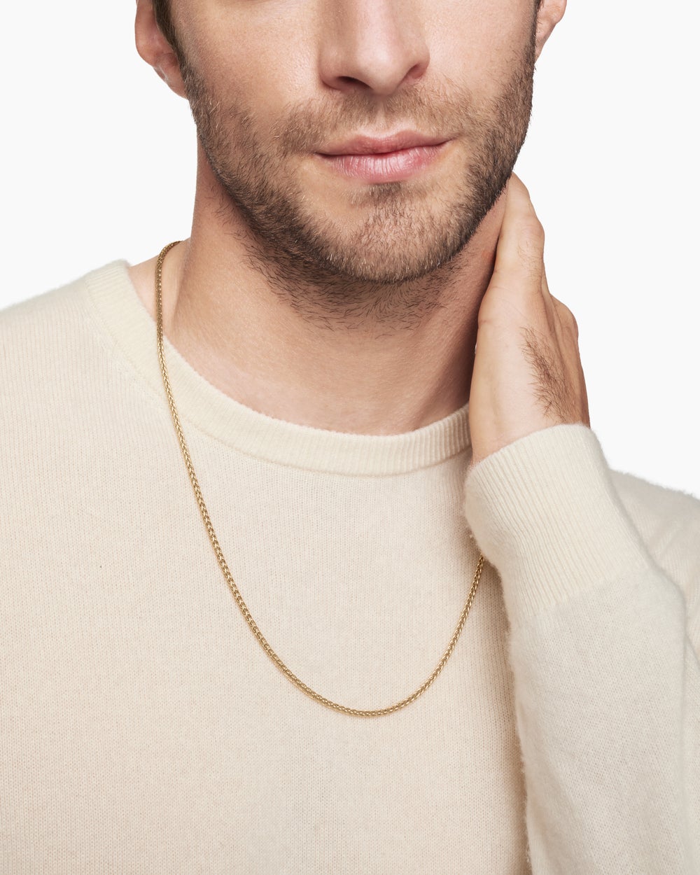 Mens Wheat Chain Necklace in 18K Yellow Gold, 2.5mm