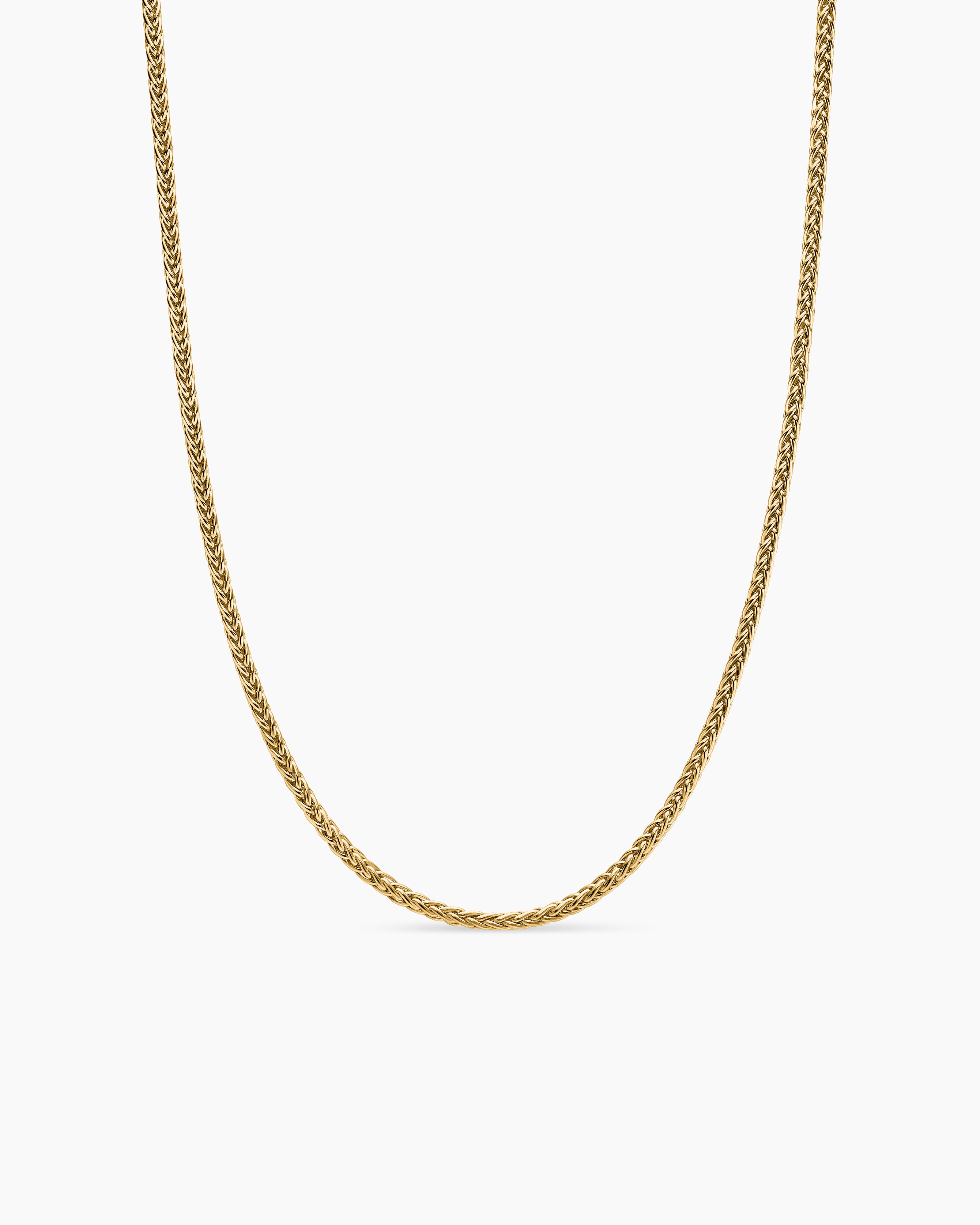 Mens Wheat Chain Necklace in 18K Yellow Gold, 2.5mm