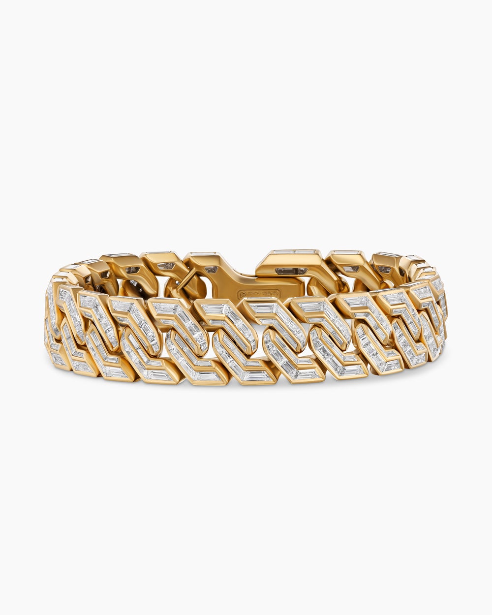 Mens Angular Curb Chain Bracelet in Yellow Gold with Diamonds