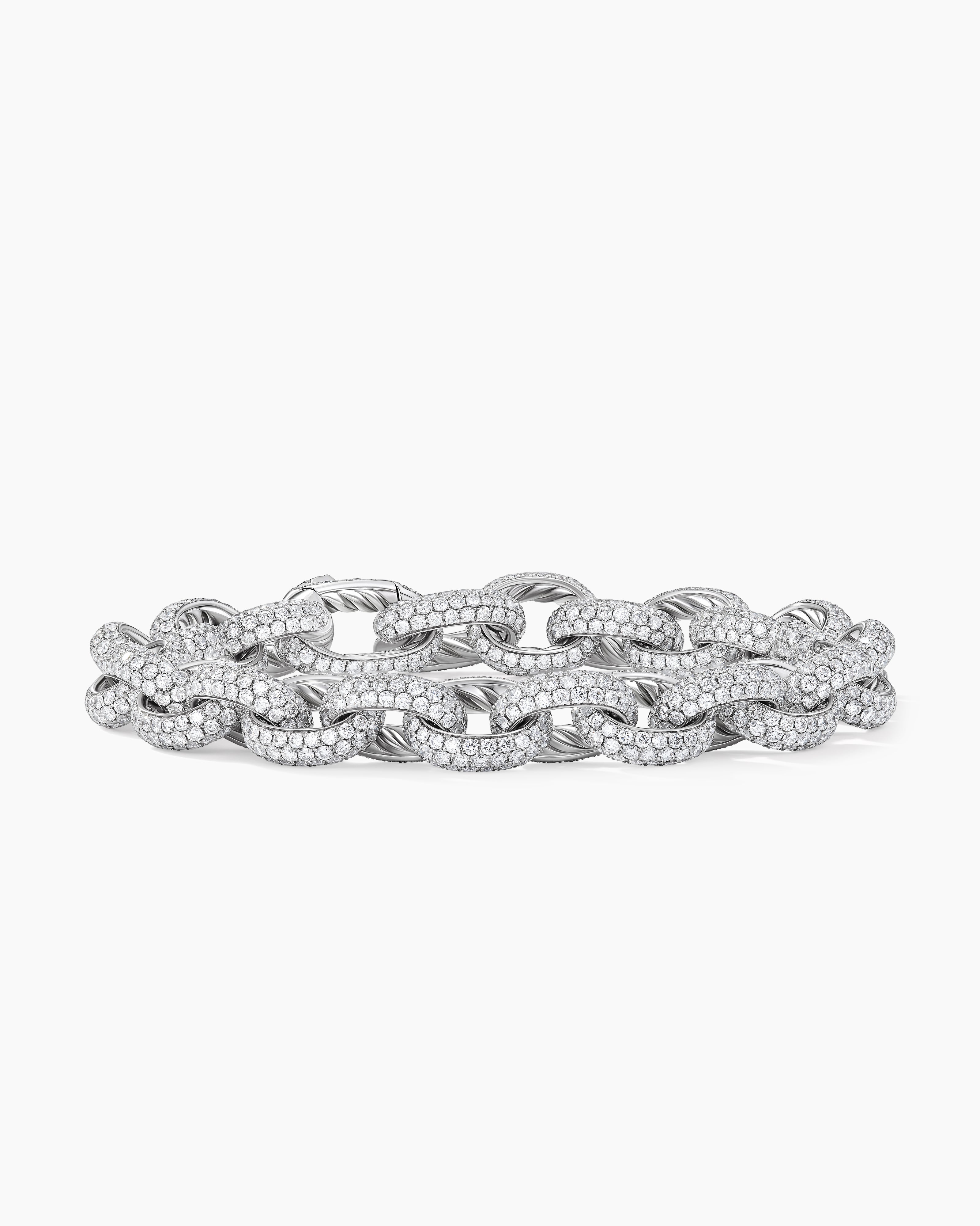 Mens Pav&eacute; Oval Link Chain Bracelet in White Gold