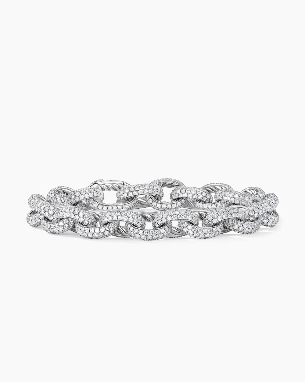 Mens Pavé Oval Link Chain Bracelet in White Gold