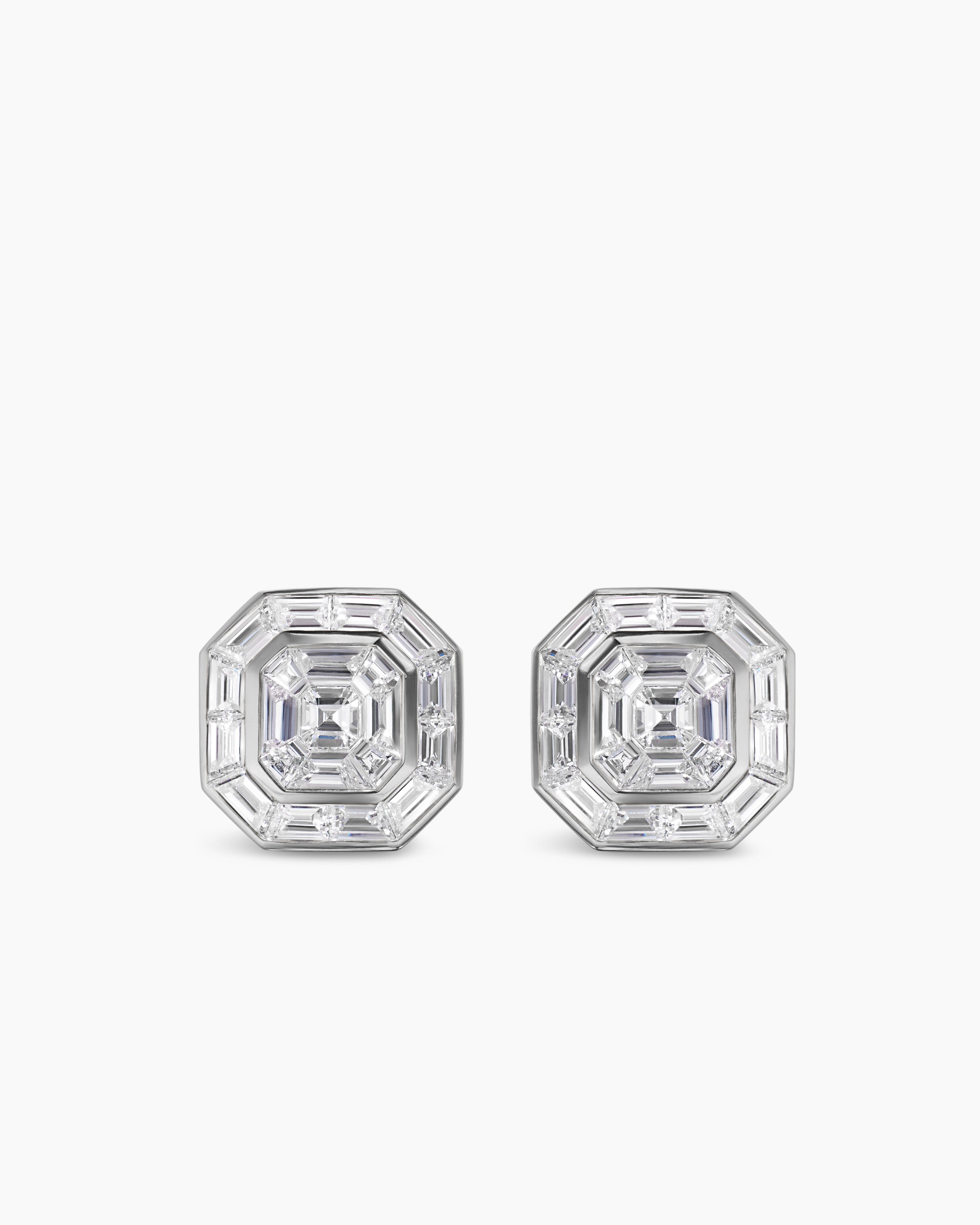 Mens Deco Stud Earrings in Platinum with Diamonds