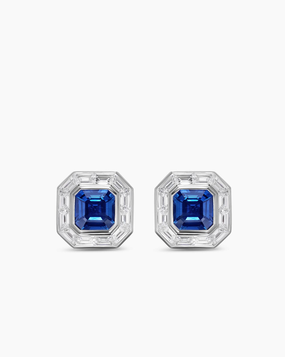 Mens Deco Stud Earrings in Platinum with Sapphires and Diamonds