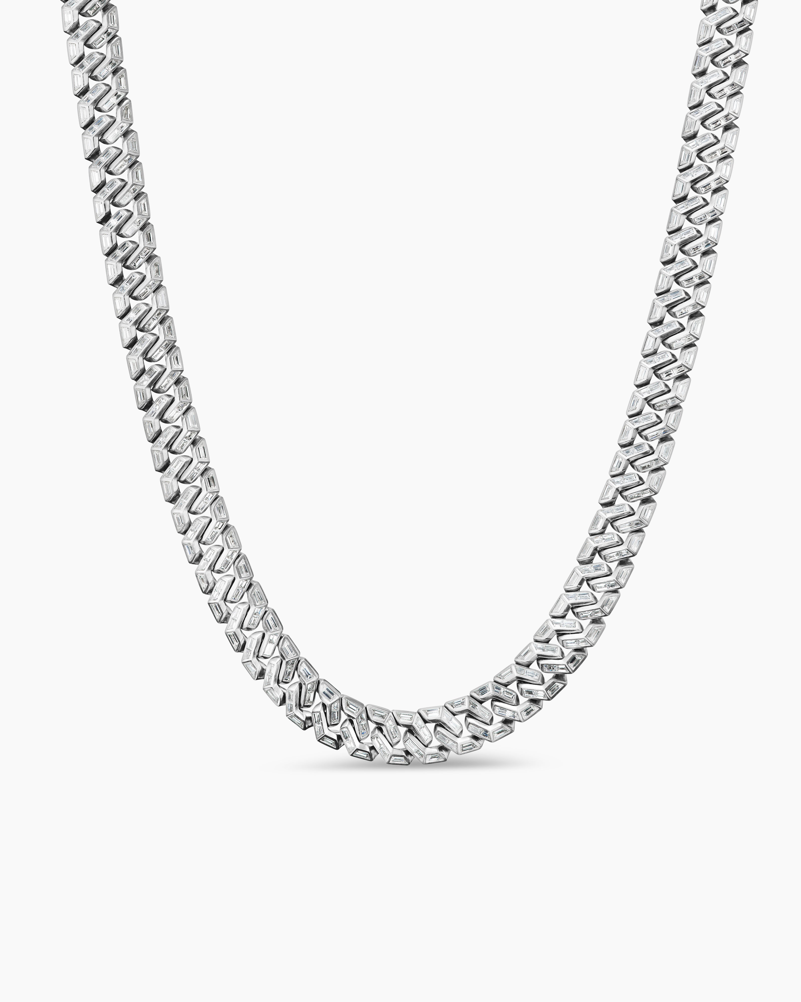 Collier Curb Chain angulaire en platine avec diamants hommes 