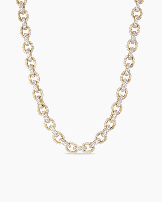 Pavé Oval Link Chain Necklace in Yellow Gold with Diamonds
