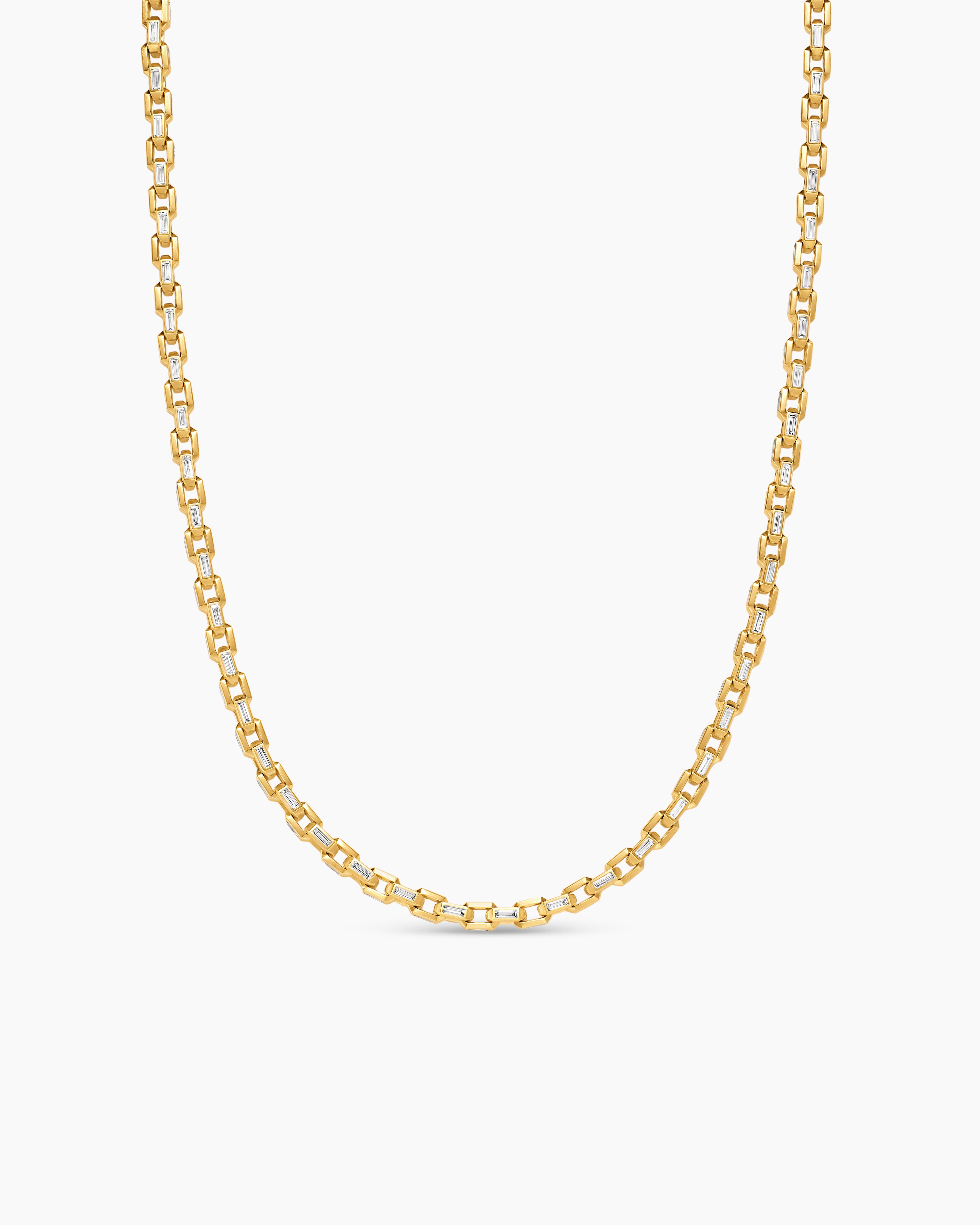 Mens Deco Chain Link Necklace in Yellow Gold with Diamonds