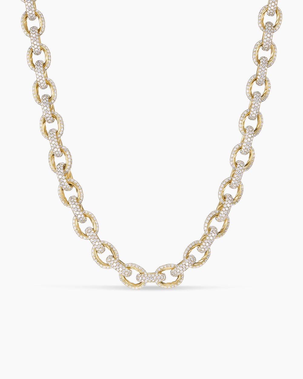 Mens Pavé Oval Link Necklace in Yellow Gold with Diamonds