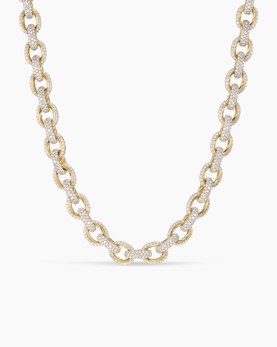 Pavé Oval Link Necklace in Yellow Gold with Diamonds