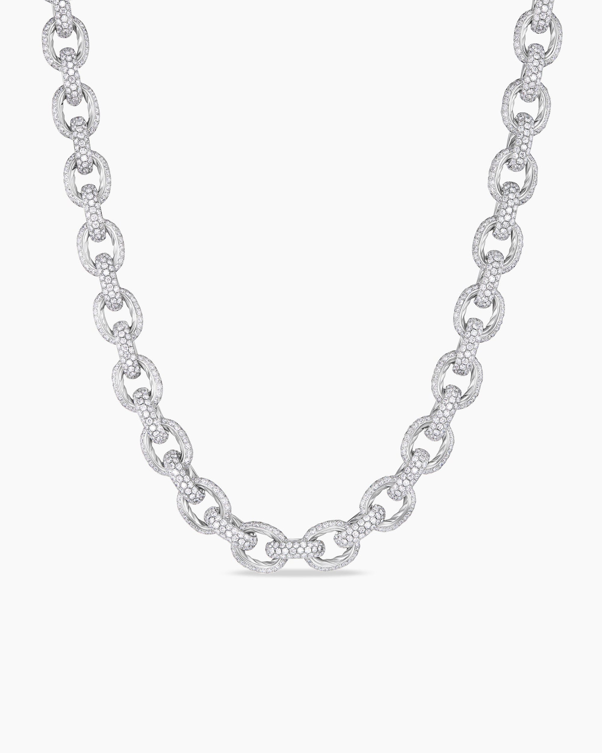 Mens Pav&eacute; Oval Link Necklace in White Gold with Diamonds