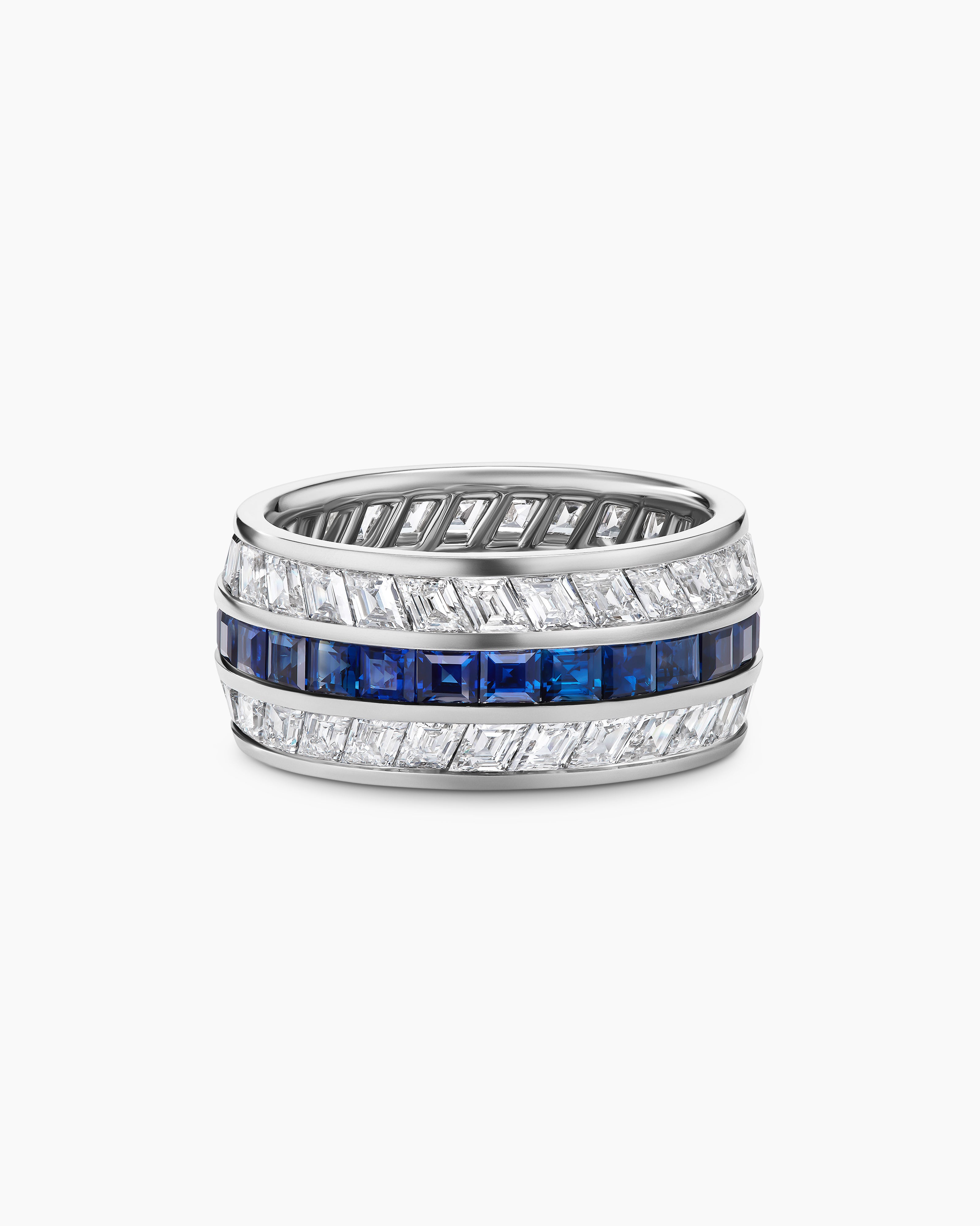 Mens Deco Stone Band Ring in Platinum