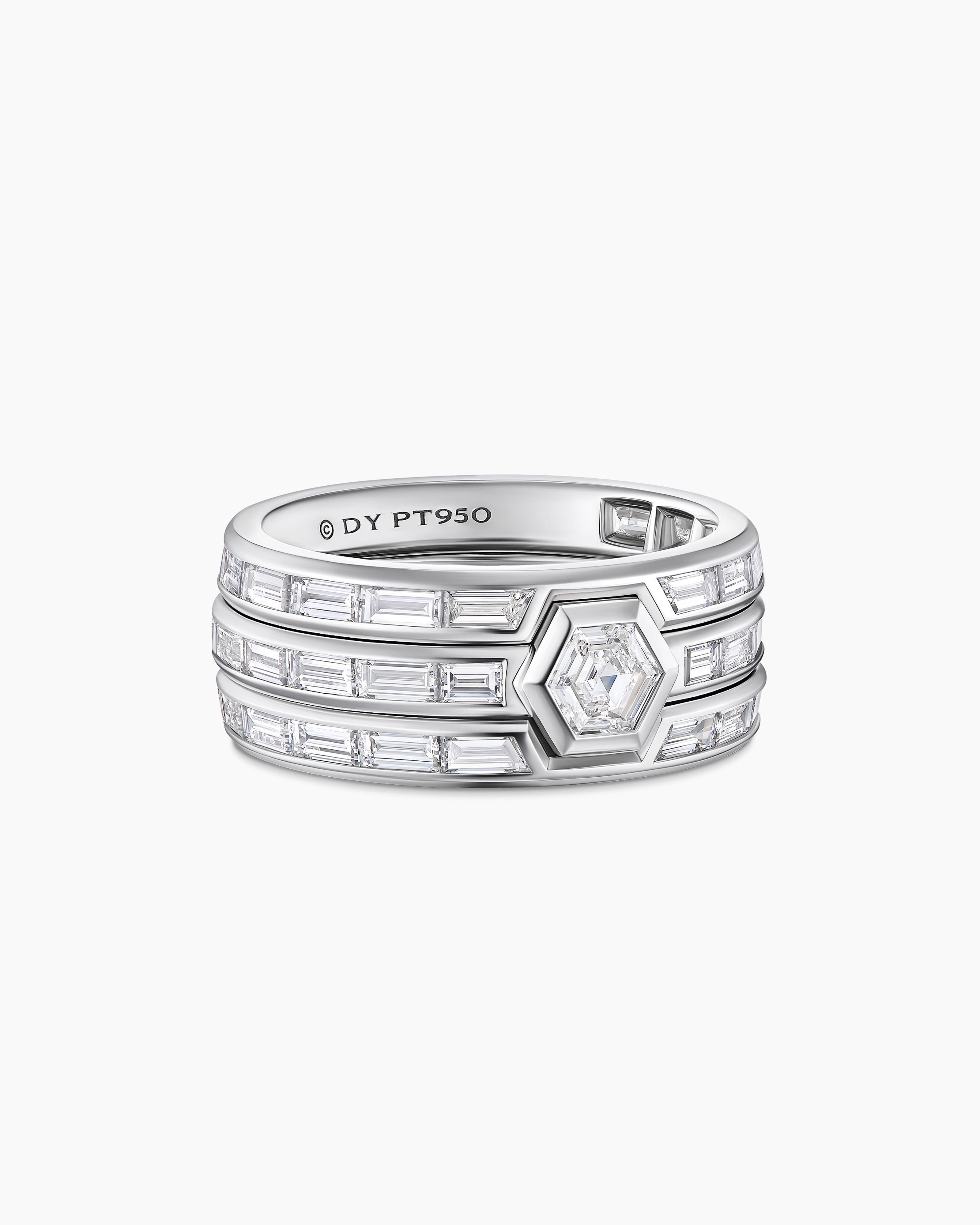 Mens Hex Stack Ring in Platinum with Diamonds