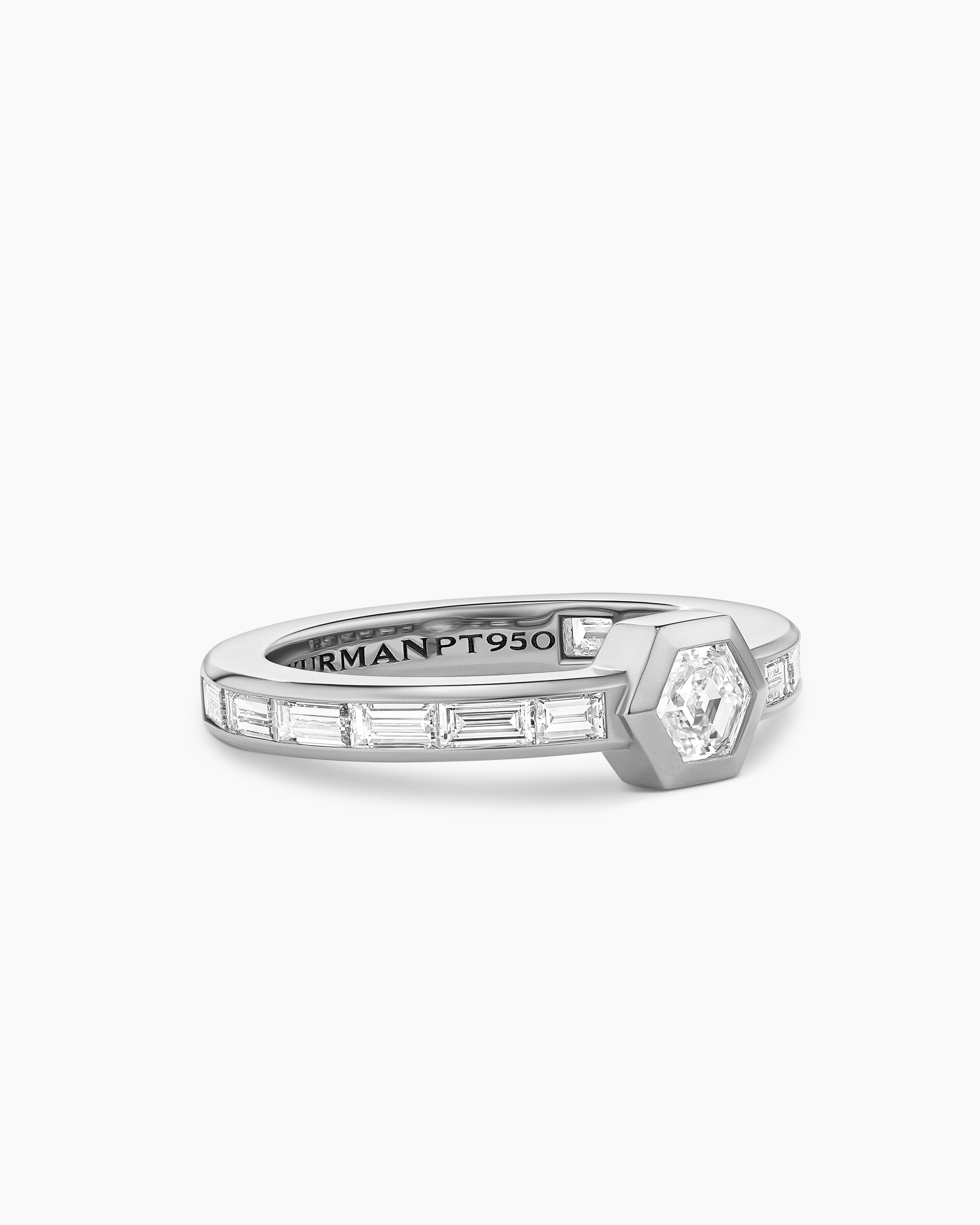 Mens Hex Band Single Stack Ring in Platinum with Diamonds