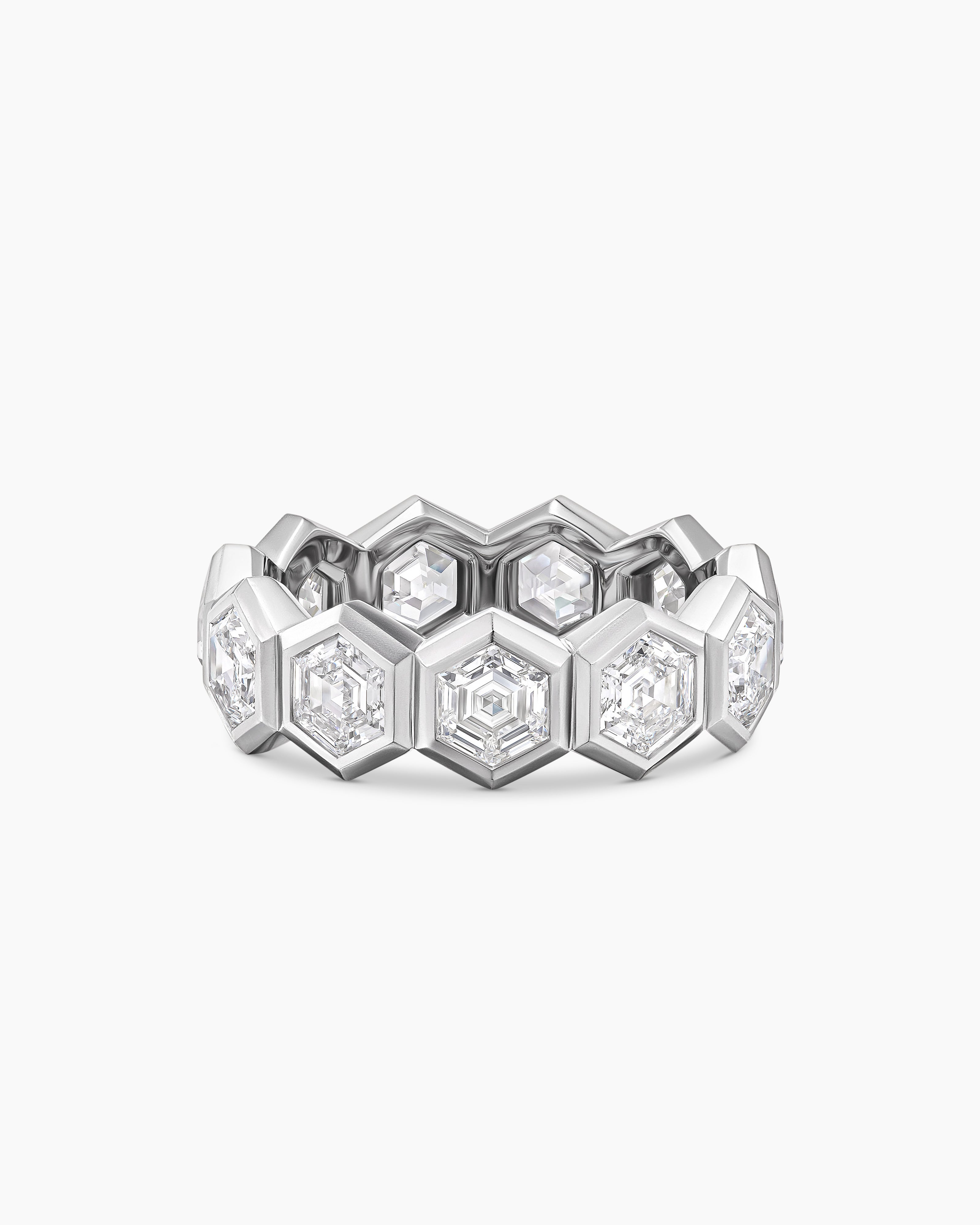 Mens Hex Eternity Band Ring in Platinum with Diamonds
