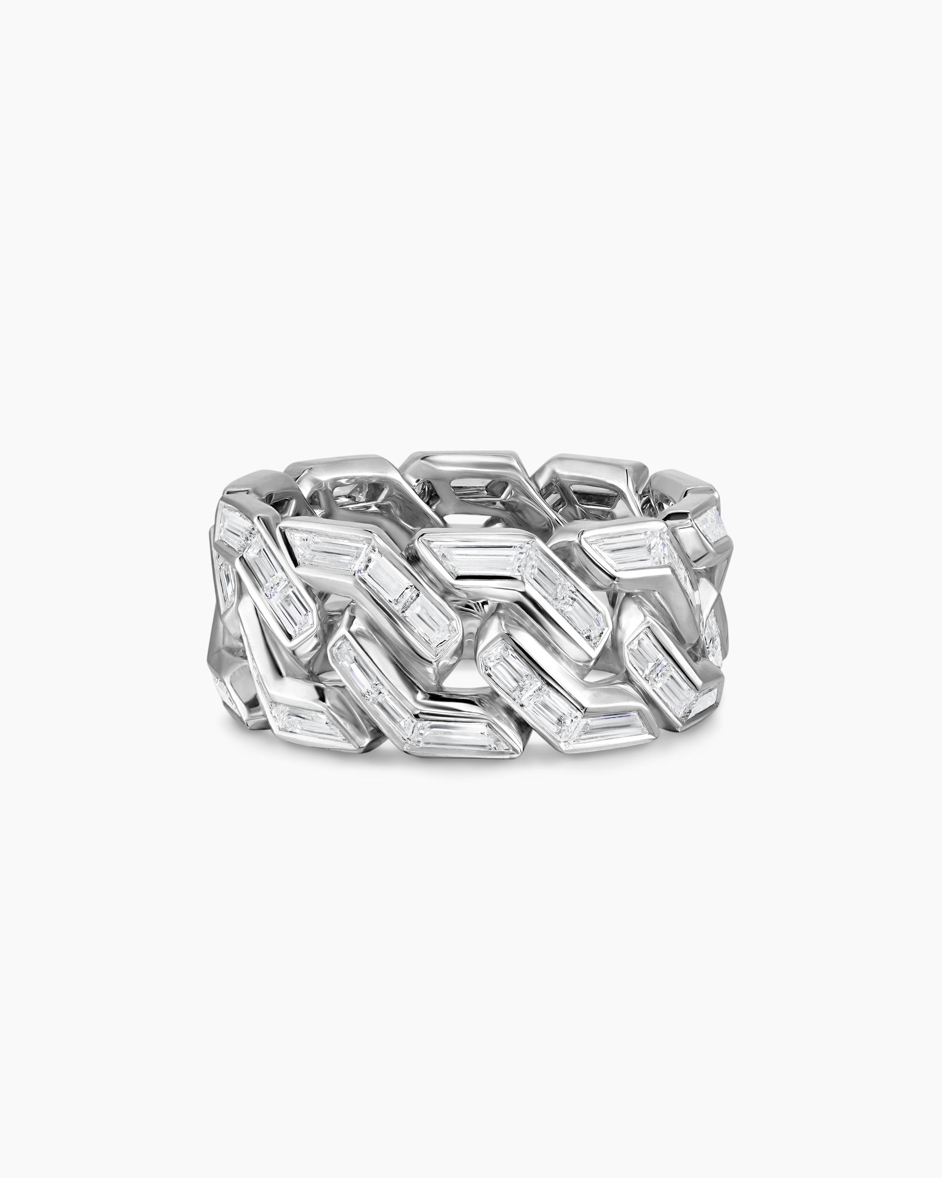 Mens Angular Curb Chain Ring in Platinum with Diamonds