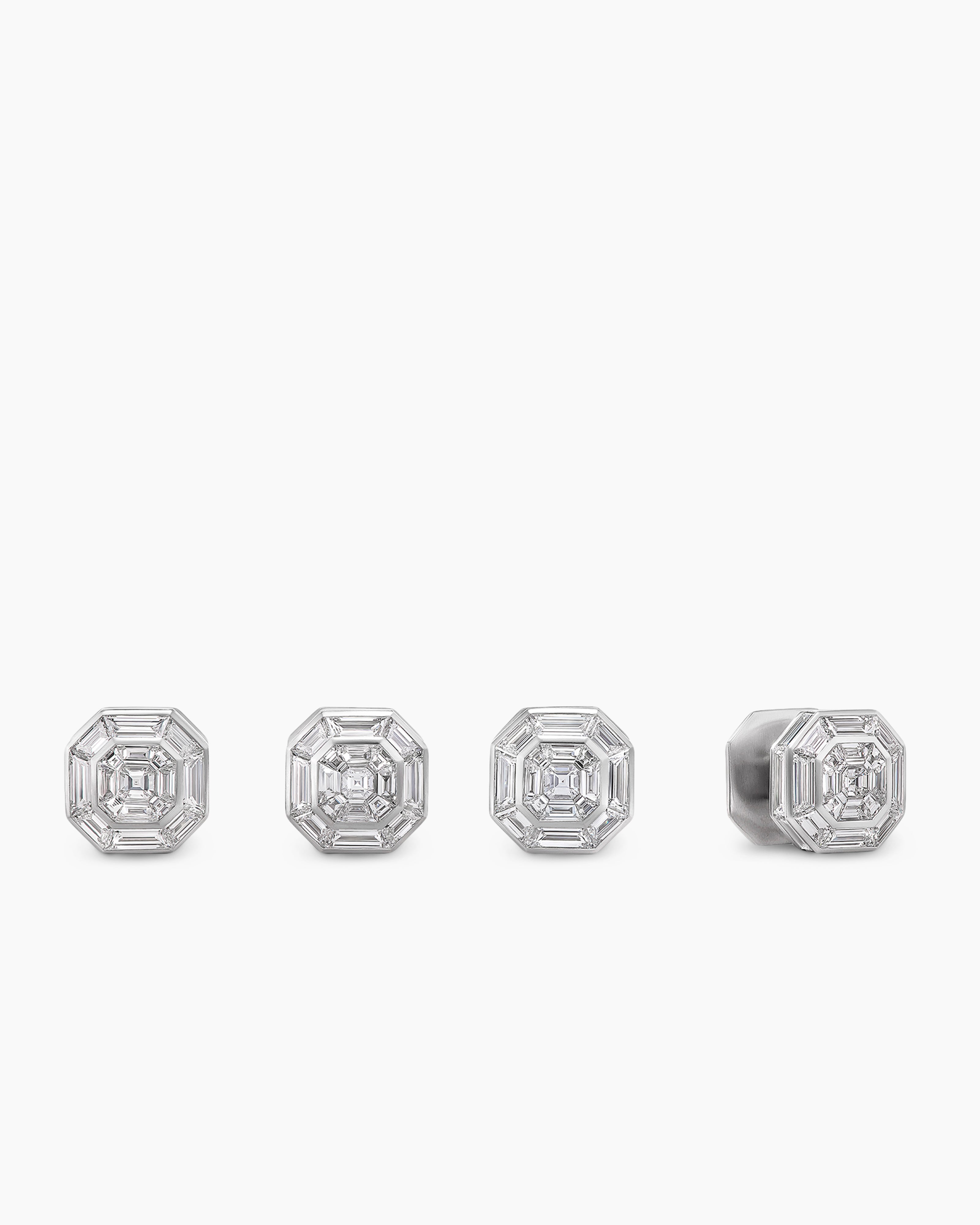 Mens Deco Shirt Studs in Platinum with Diamonds
