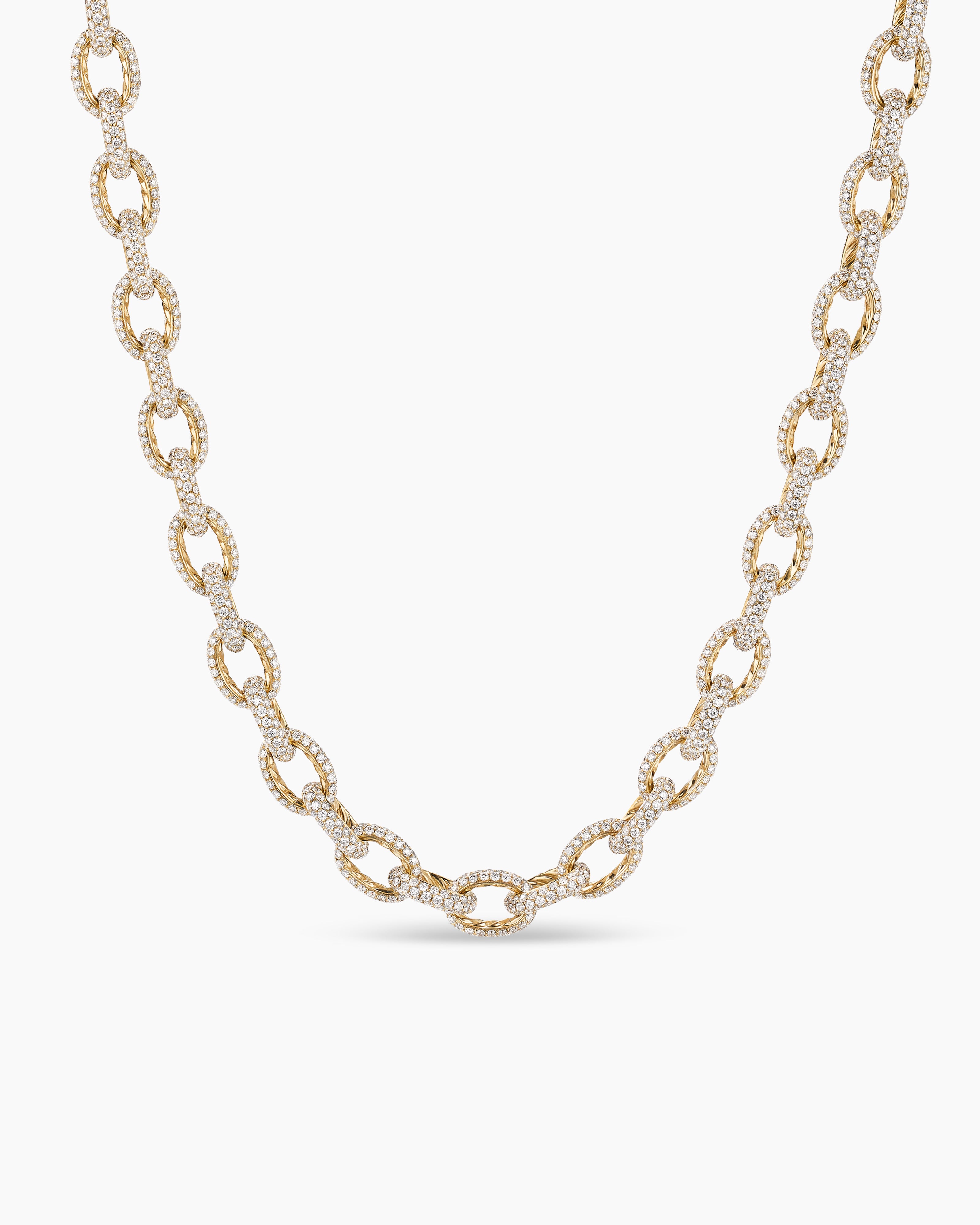 Pav&eacute; Link Chain Necklace in Yellow Gold