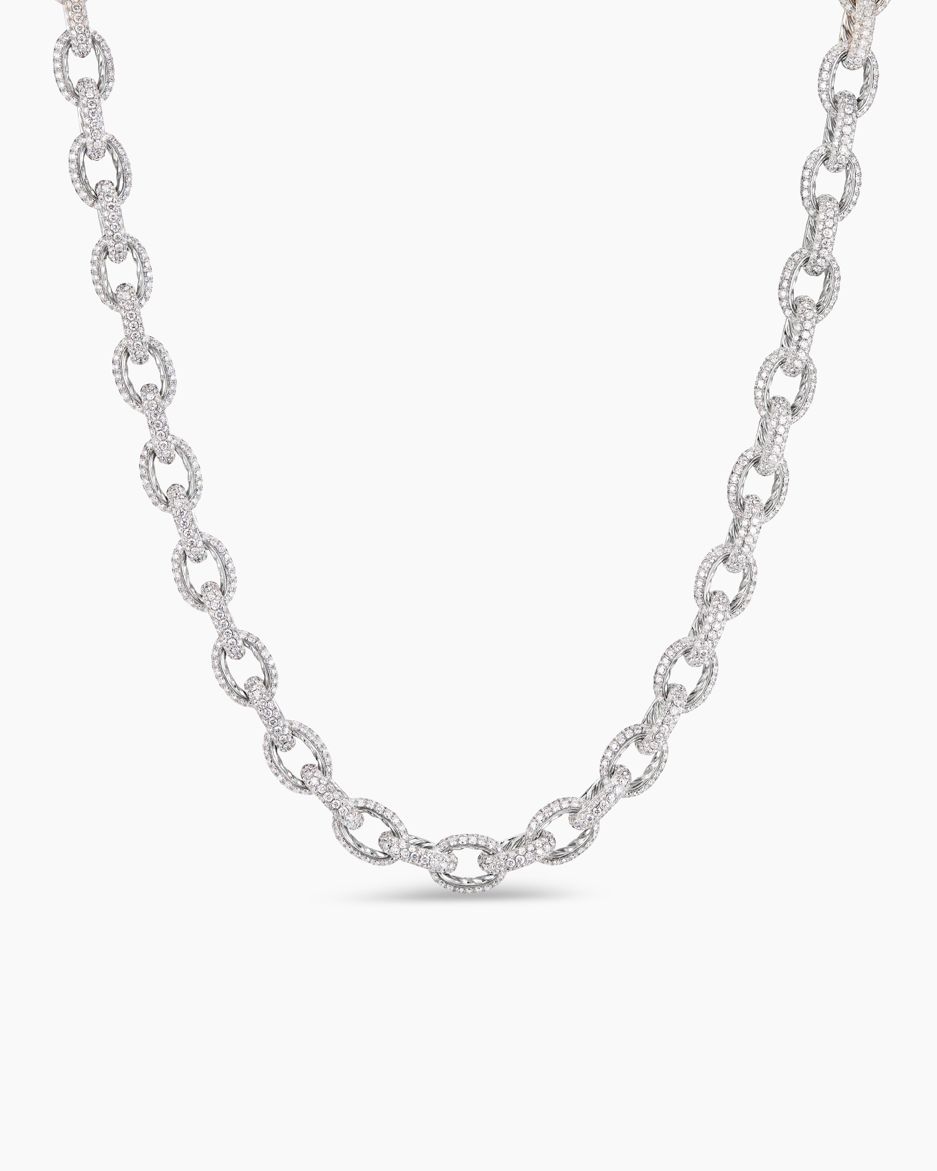 Womens Pav&eacute; Link Chain Necklace in White Gold