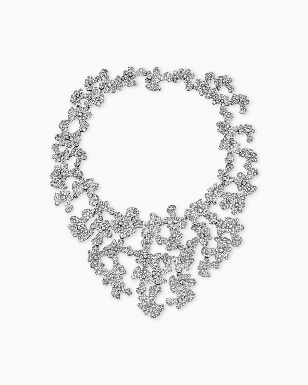 Womens Petals Bib Necklace in White Gold with Rhodiated Black and Diamonds