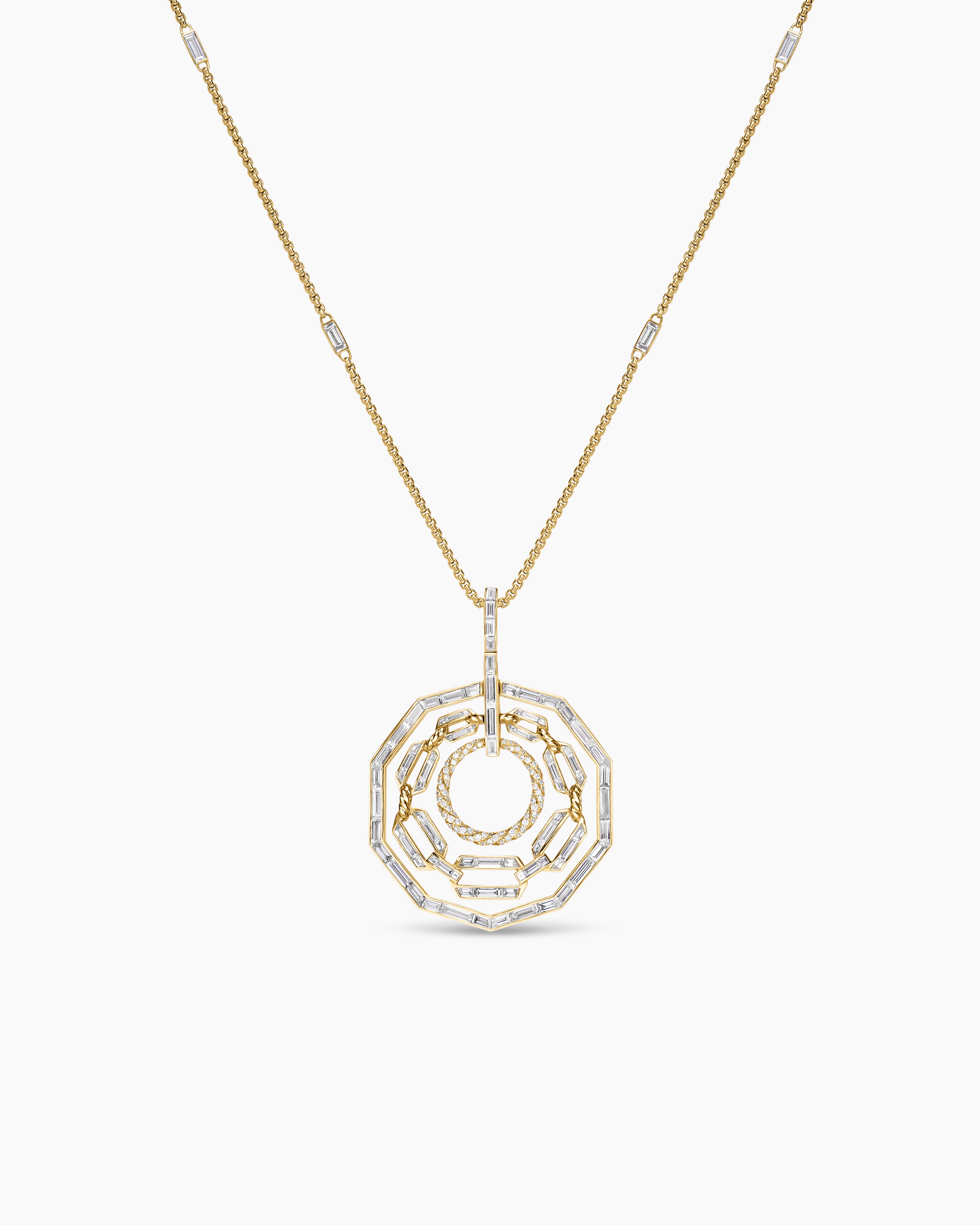 Womens Stax Round Pendant Necklace in Yellow Gold with Diamonds