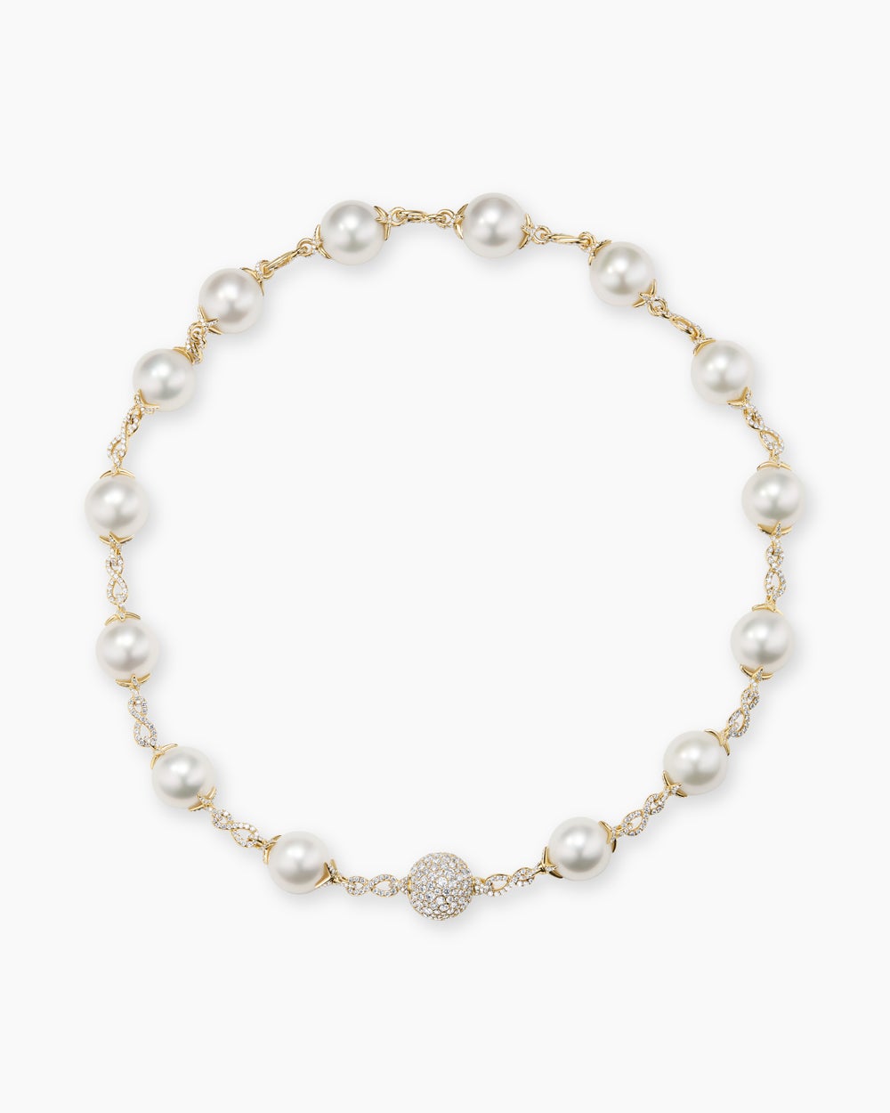 Womens DY Lumina South Sea White Pearl Classic Necklace in Yellow Gold with Diamonds
