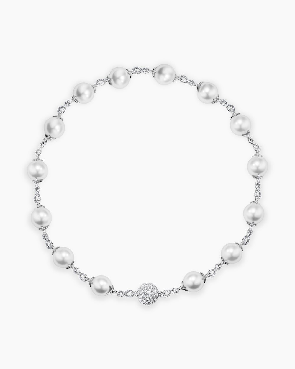 Womens DY Lumina Pearl Classic Necklace in White Gold with Diamonds