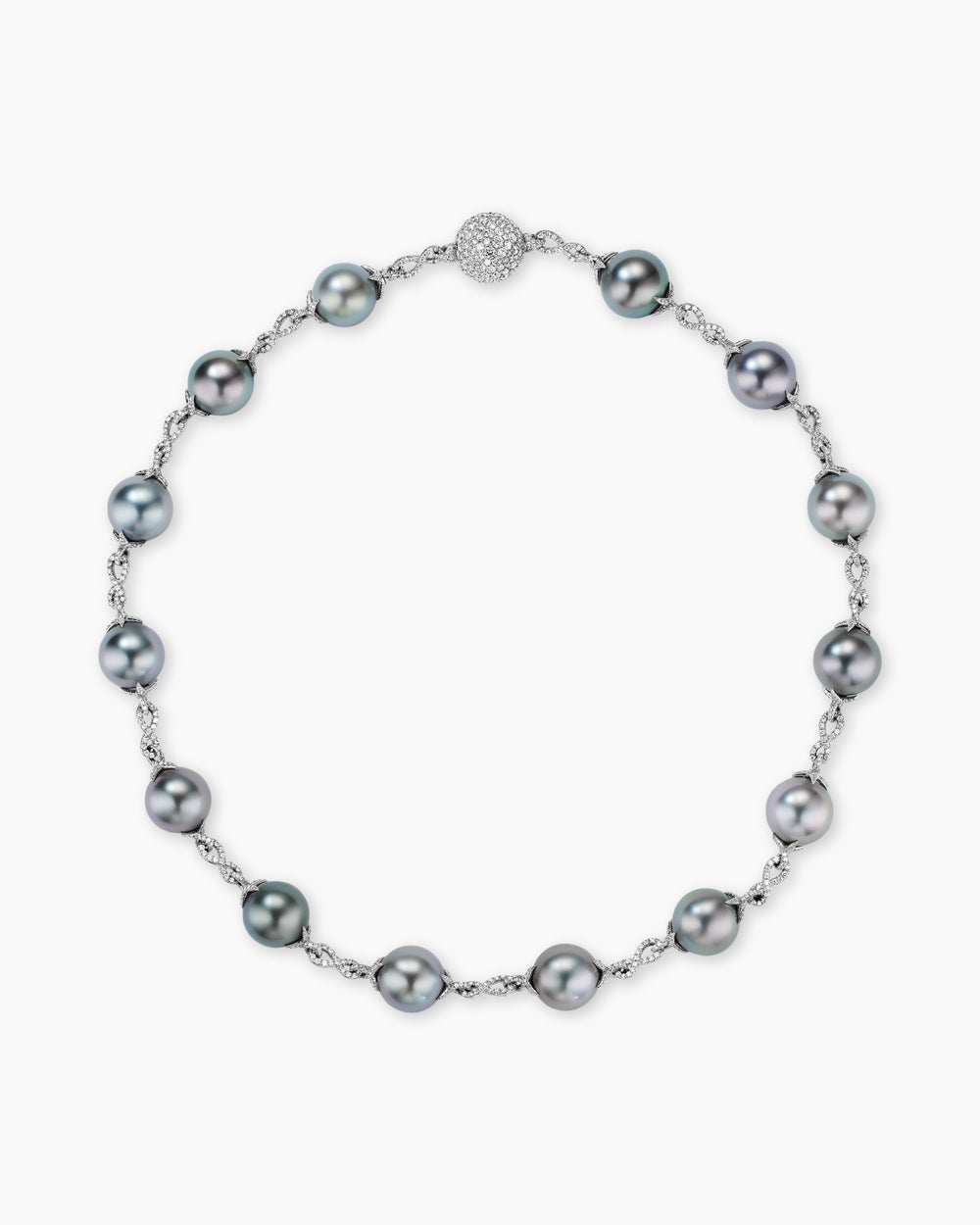 Womens DY Lumina Pearl Classic Necklace in White Gold with Diamonds