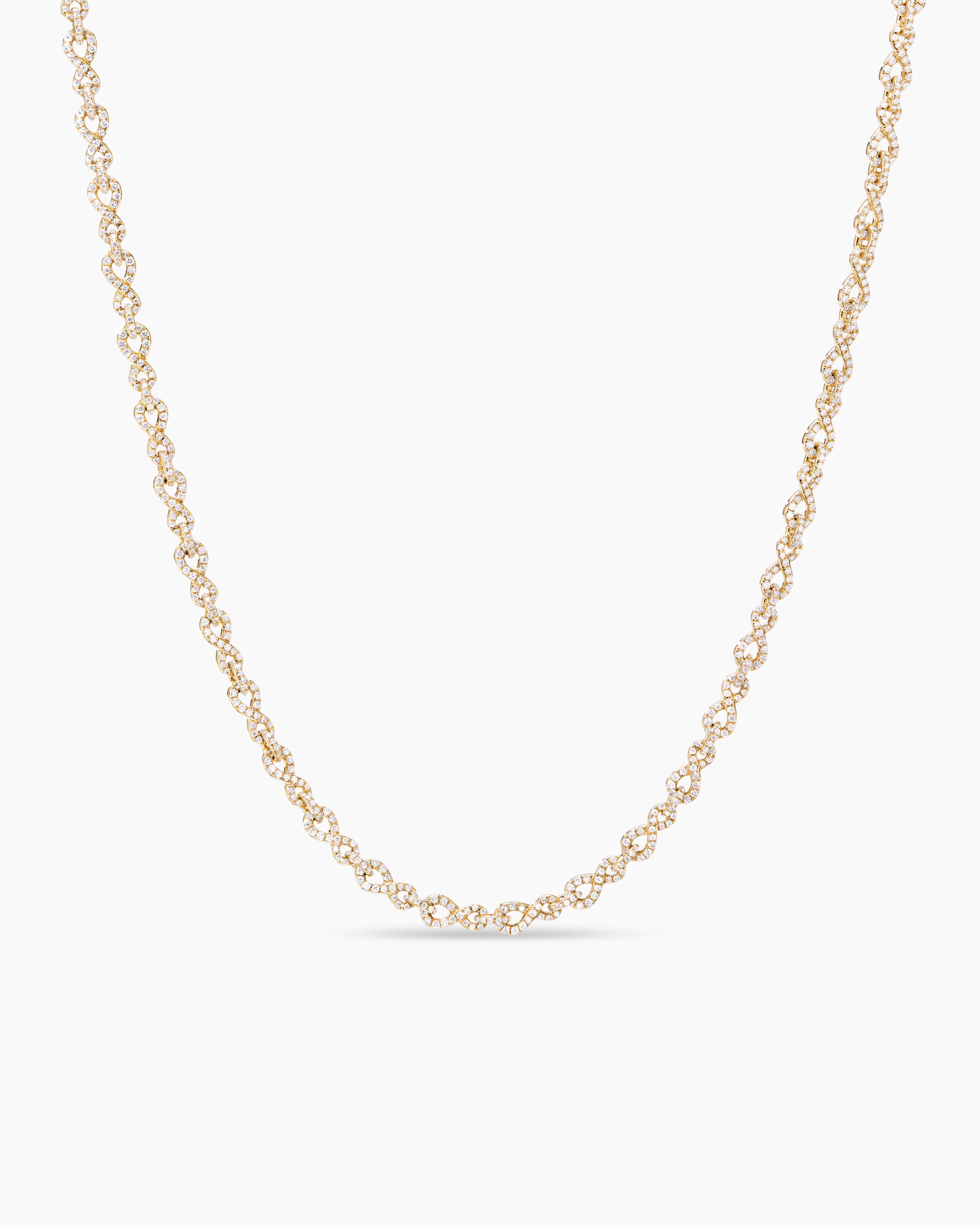 Womens Pav&eacute; Infinity Twist Chain Necklace in Yellow Gold with Diamonds