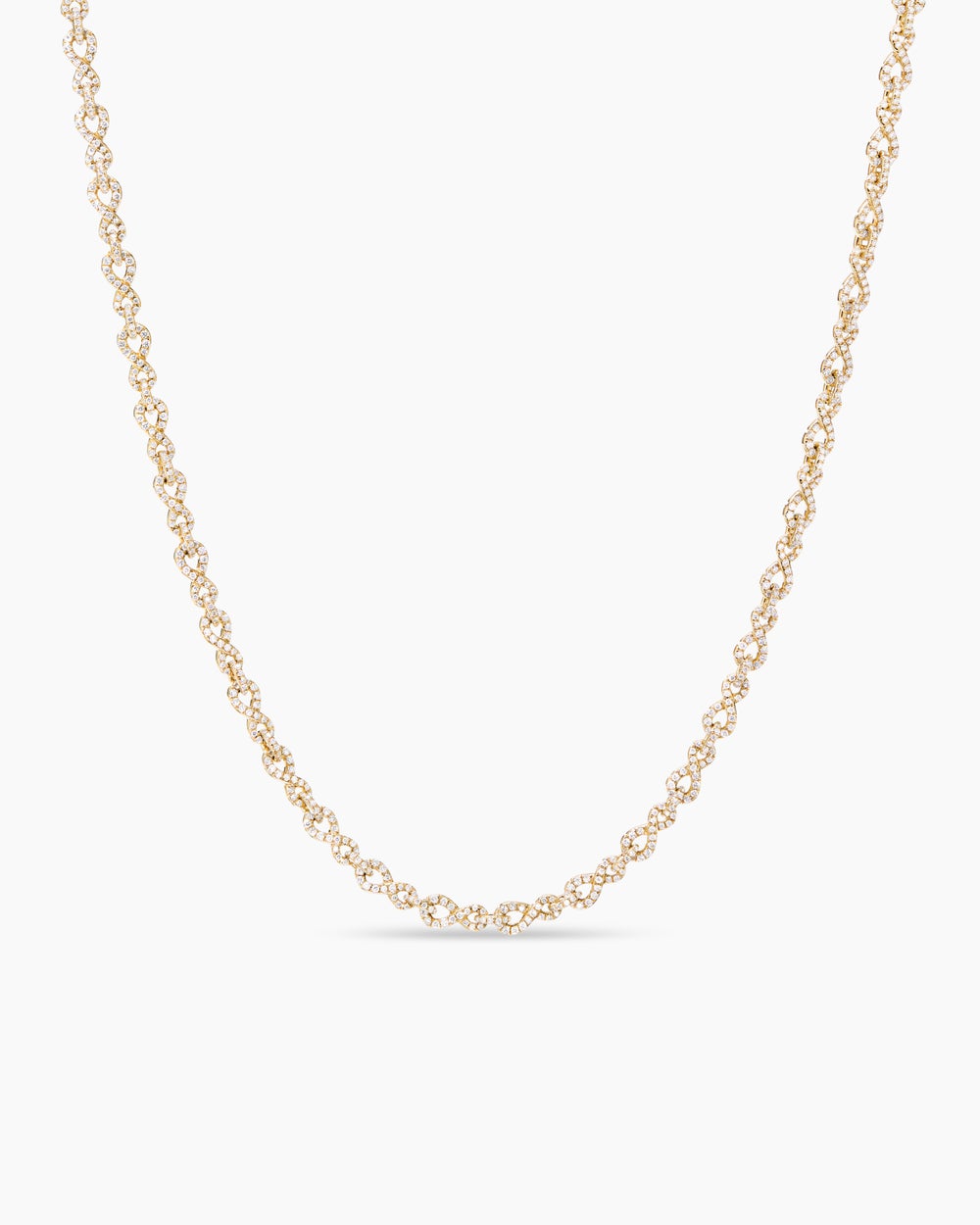 Womens Pavé Infinity Twist Chain Necklace in Yellow Gold with Diamonds